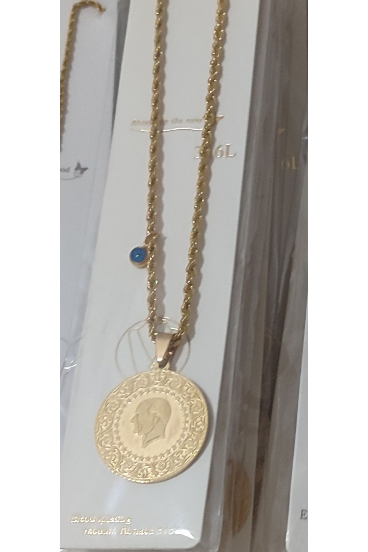 Romea Altın Temalı, Çeyrek Takılır Çelik Kolye, Yarım Takılır Gold Rengi Kolye