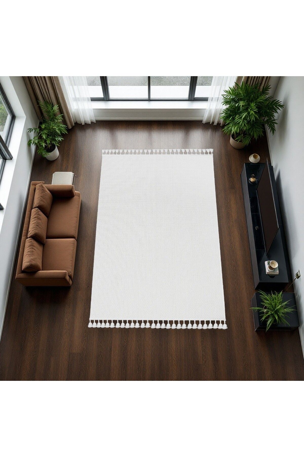 Trend Home Yıkanabilir Kesme Halı Kaymaz Modern Minimalist Beyaz Krem İskandinav Salon Mutfak Çocuk Halısı