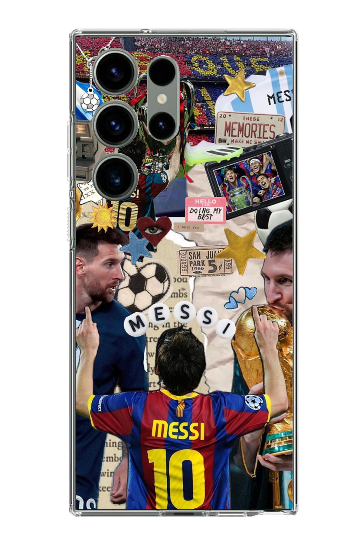 TechTree Samsung Galaxy S23 Ultra Uyumlu Messi Çıkartmalar Şeffaf Silikon Kılıf