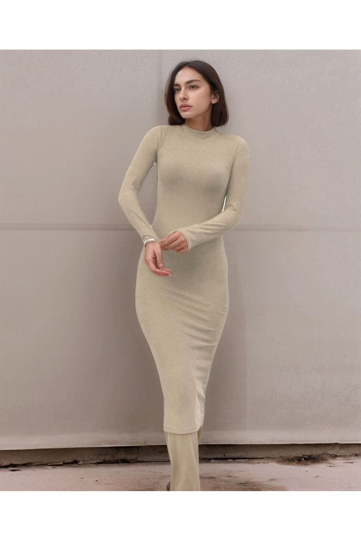 ARUZ MODA Kadın Yarım Balıkçı Yaka Süet Kumaş Fırsat ürün Midi Boy Elbise