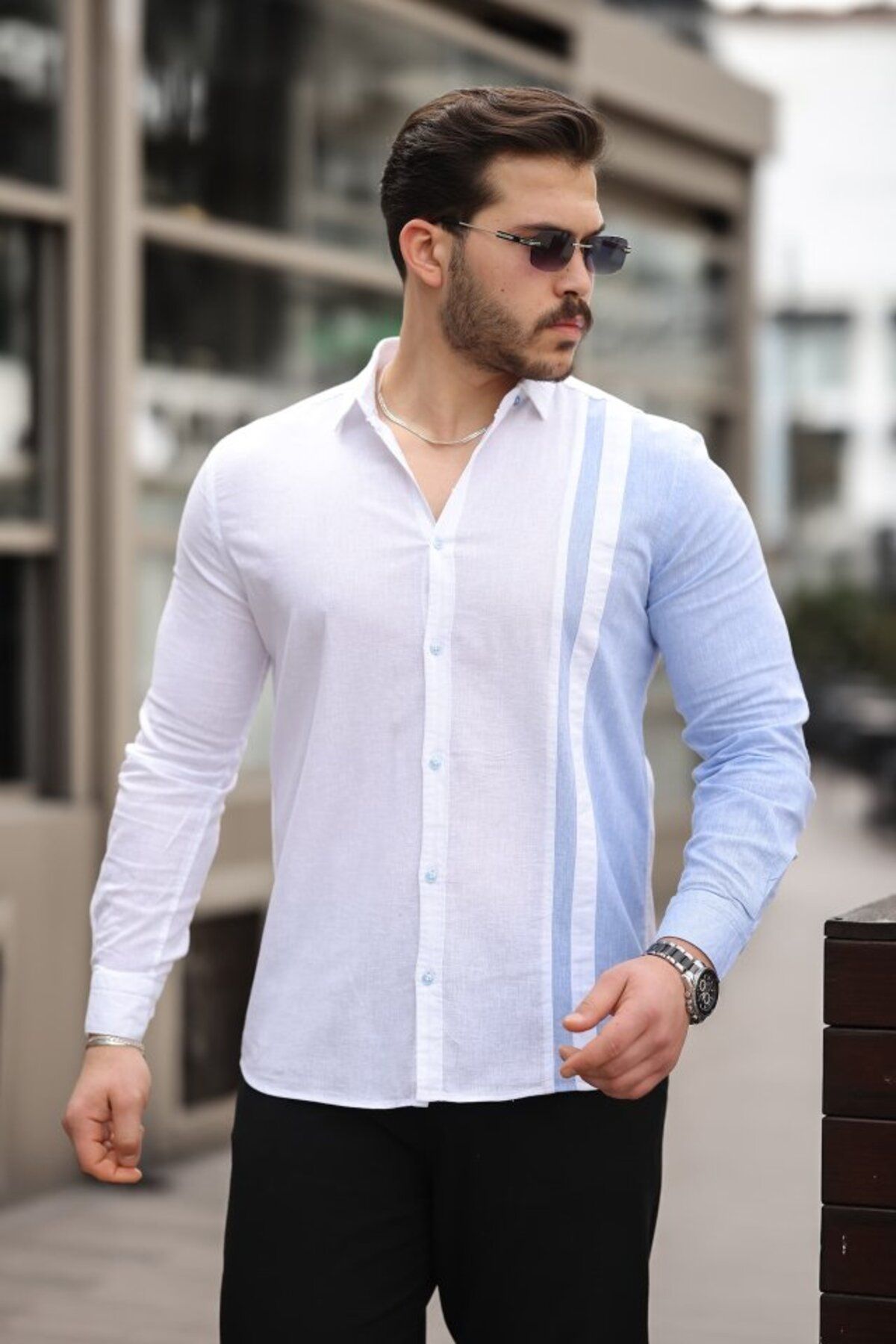 ARUZ MODA Erkek çizgi Desenli Gömlek