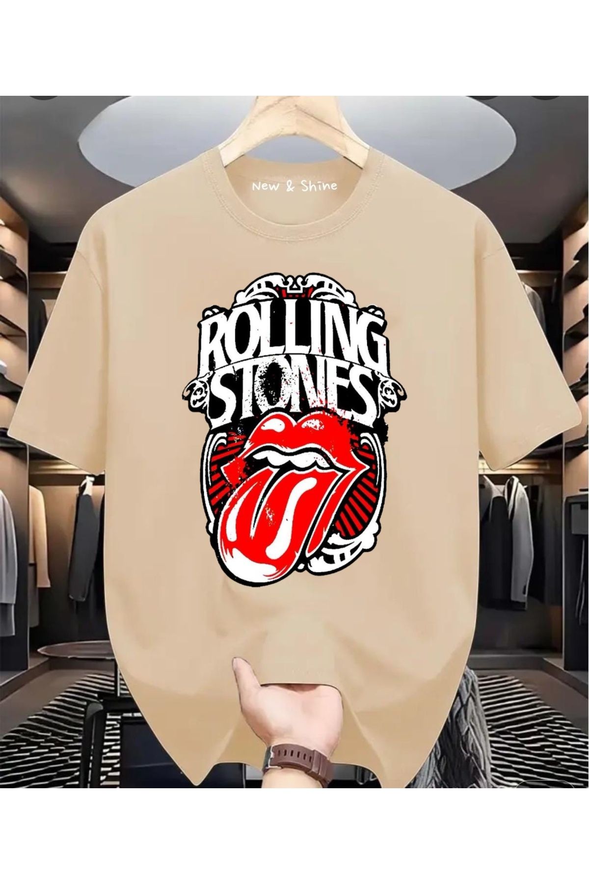 New Shine Rolling Stones Büyük Beden Oversize T-Shirt