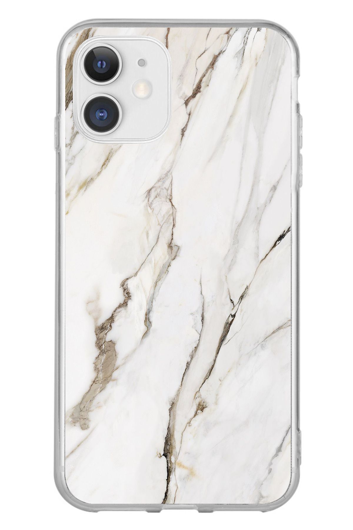 TechTree iPhone 11 Uyumlu Beyaz Mermer Şeffaf Silikon Kılıf