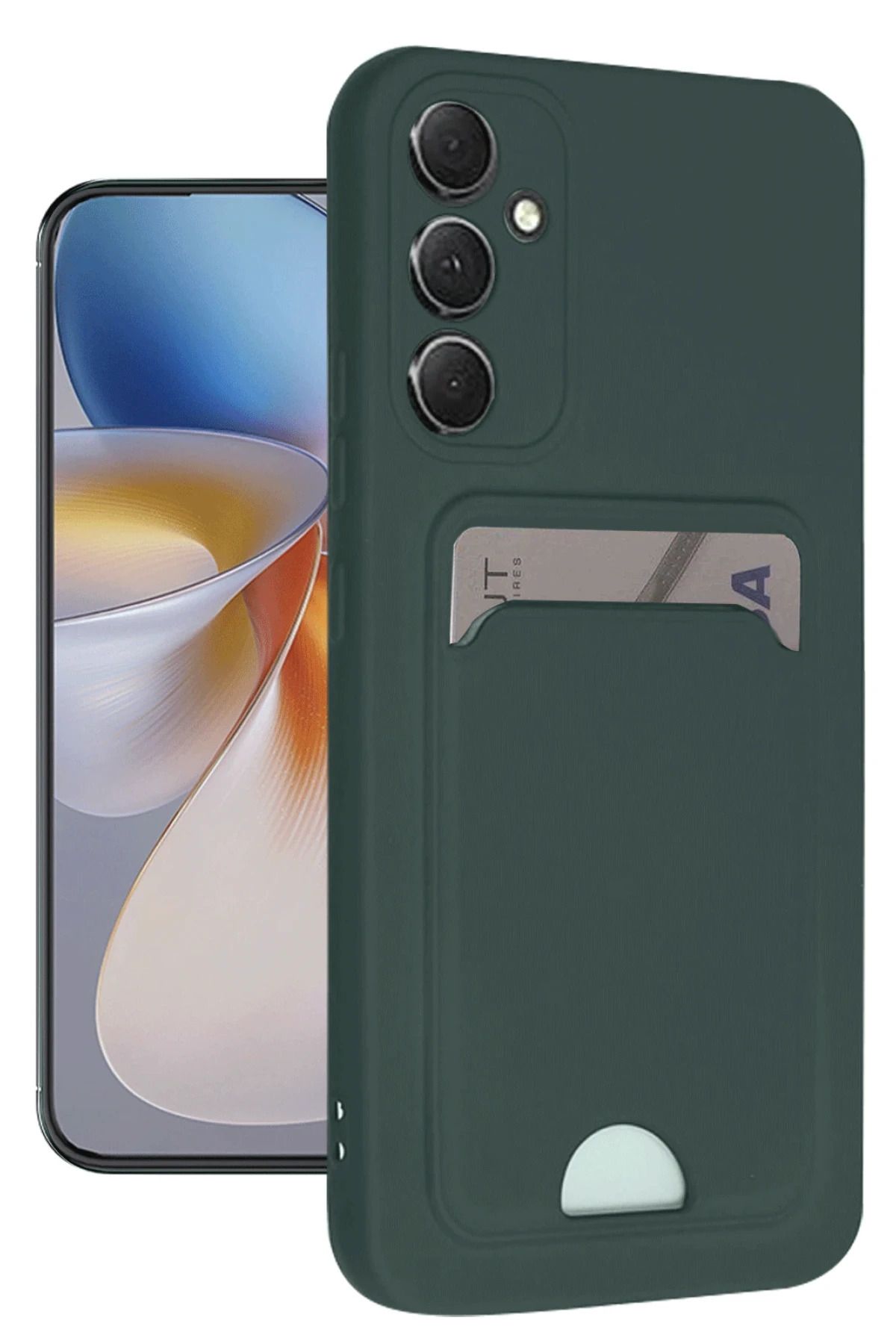 NewFace Samsung Galaxy S24 FE Kılıf Kelvin Kartvizitli Silikon - Koyu Yeşil BSTMY