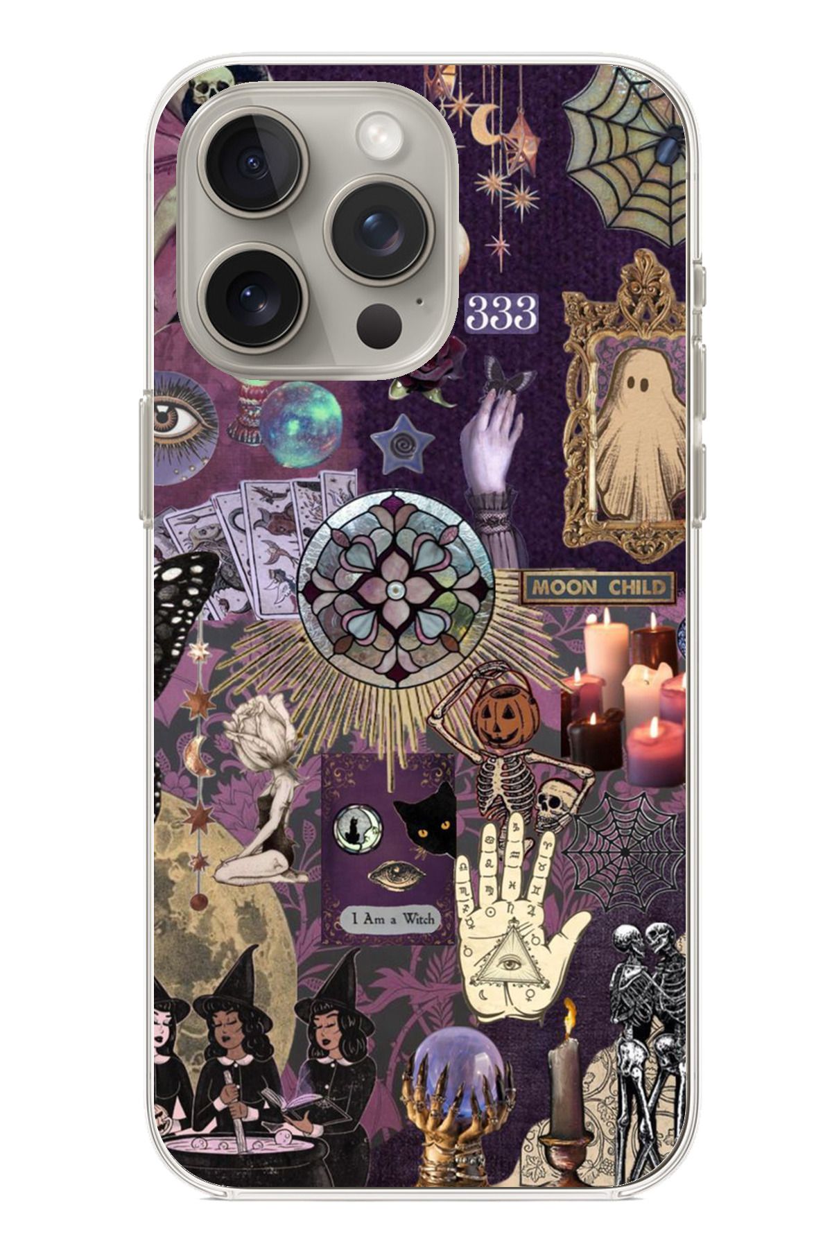 TechTree iPhone 15 PRO MAX Uyumlu Hallowen Cadılar Astroloji Şeffaf Silikon Kılıf