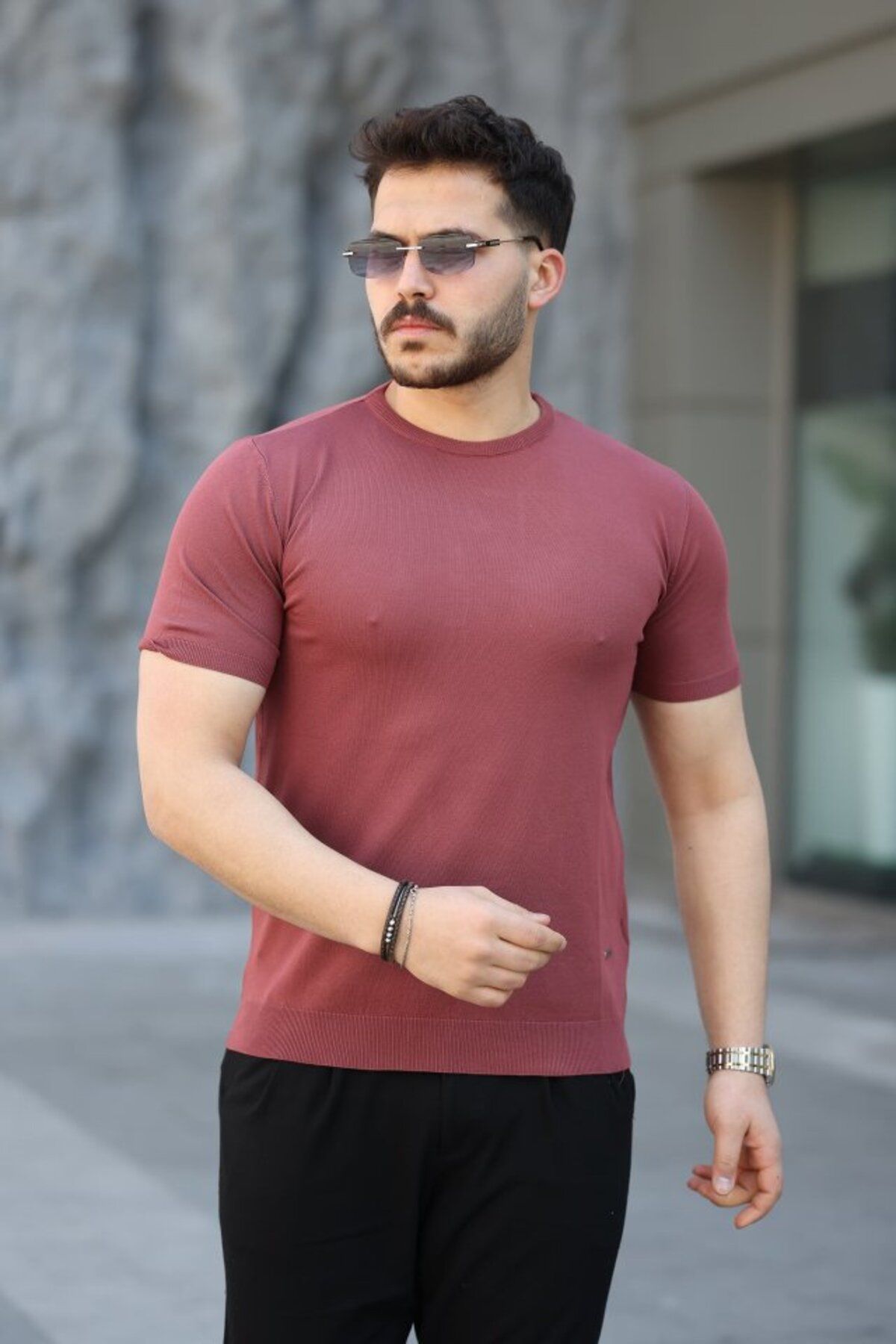 ARUZ MODA Erkek Viskon Kumaş Bisiklet Yaka Basic Tişört
