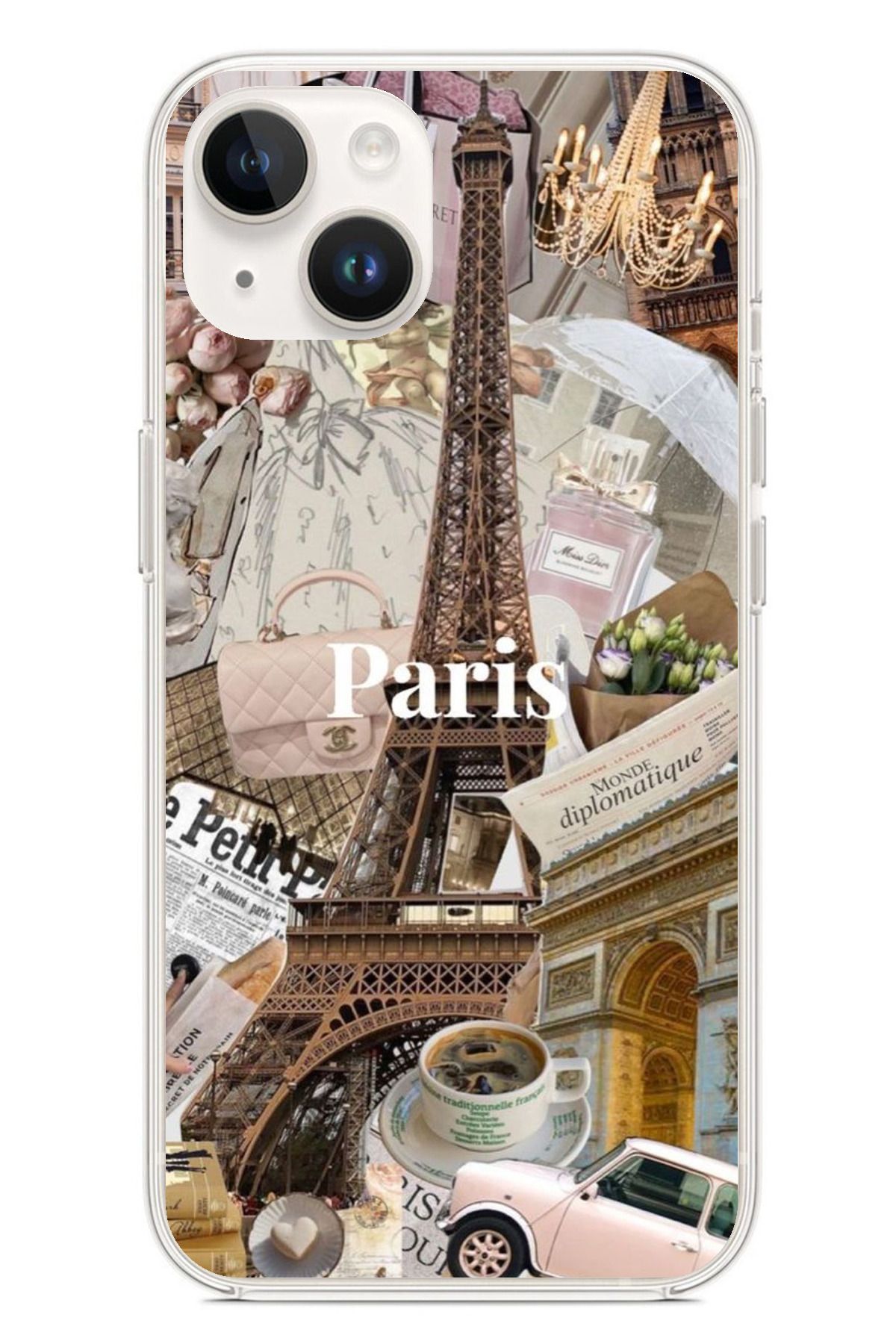 TechTree iPhone 14 PLUS Uyumlu Paris Kolaj Şeffaf Silikon Kılıf