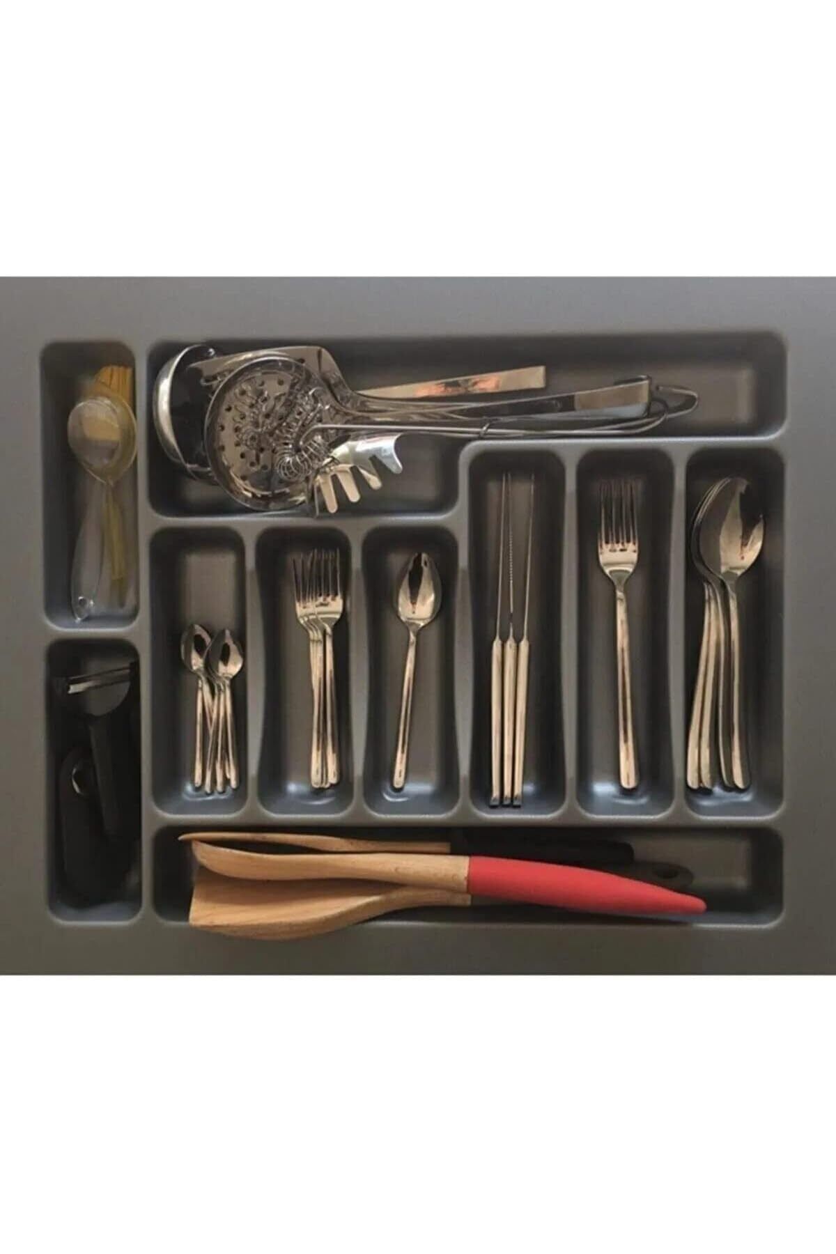 CHANCE GİFT Kesilebilir Kaşıklık 55 Cm Kaşıklık Mutfak Çekmece İçi Düzenleyici Kaşıklık Gri Mutfak Organizer