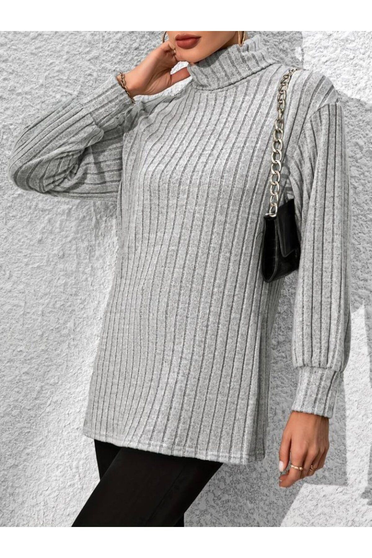 ARUZ MODA Kadın Uzun Kollu Balıkçı Yaka Yandan Yırtmaçlı şardonlu Kaşkorse Bluz
