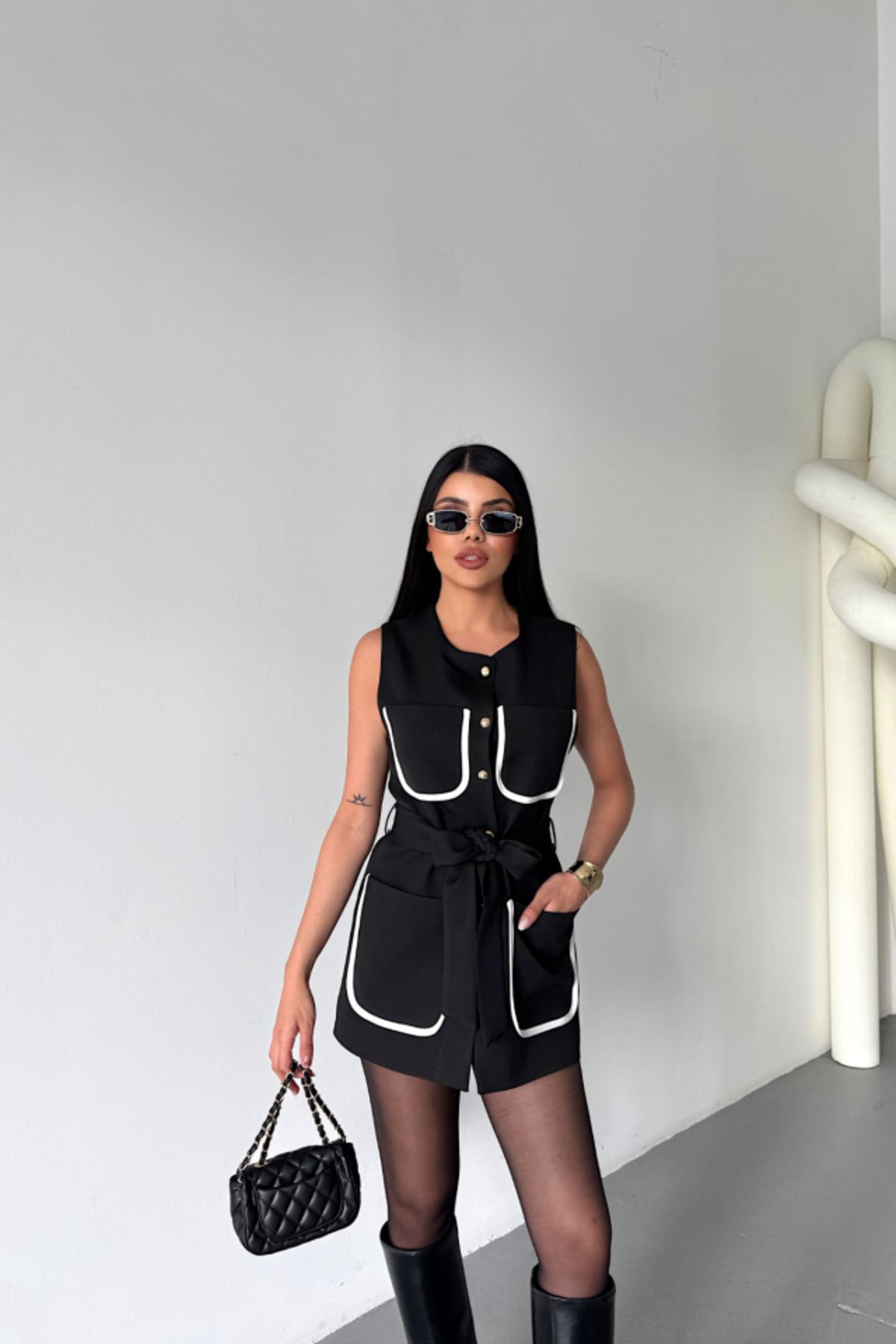 ARUZ MODA BÜYÜK CEP BİYE DETAYLIYELEK - Siyah