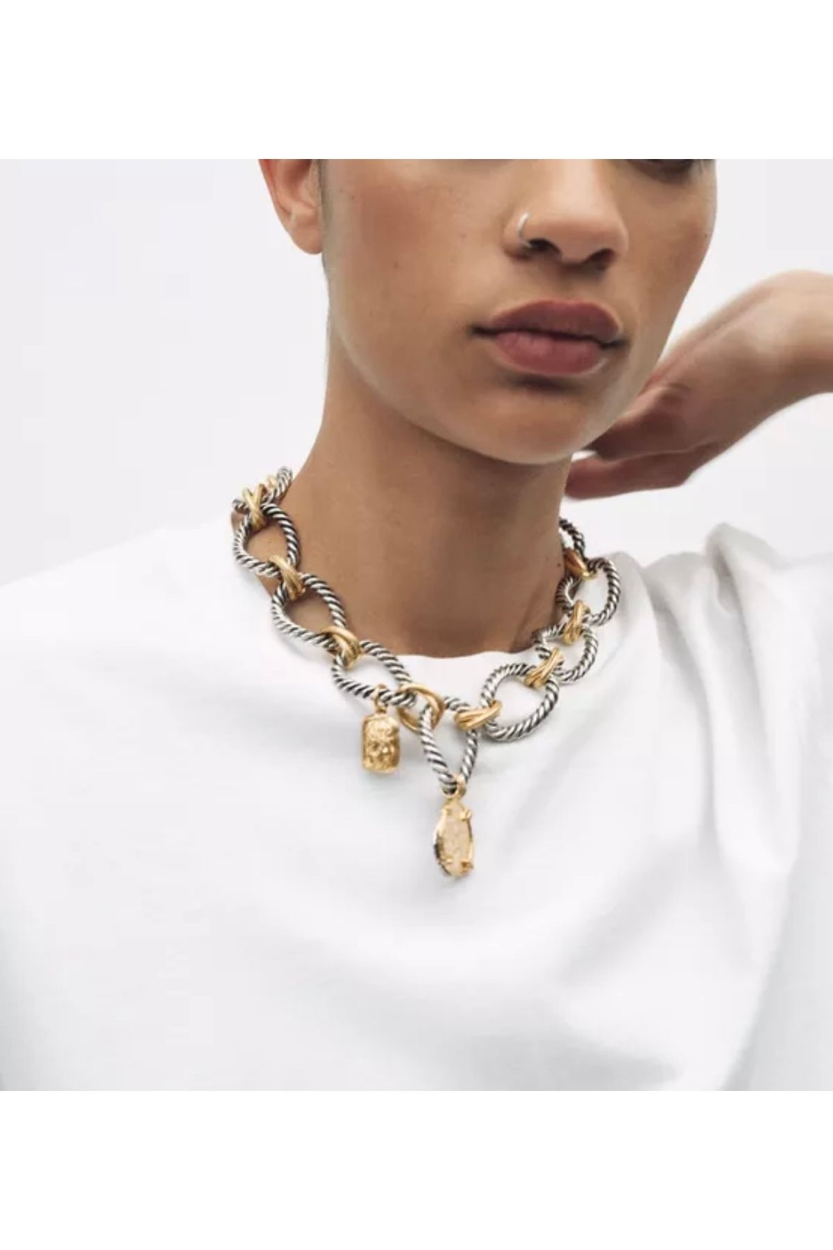 HND collection ZİNCİR MODEL CHARMLI İKİ RENKLİ KOLYE
