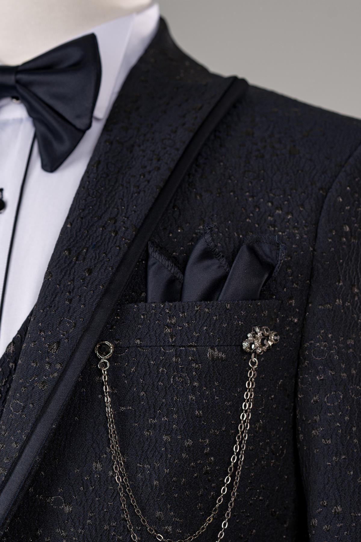 TORRES-Drop Patterned Dovetail Collar Regular Fit Single Button Tuxedo Suit 3