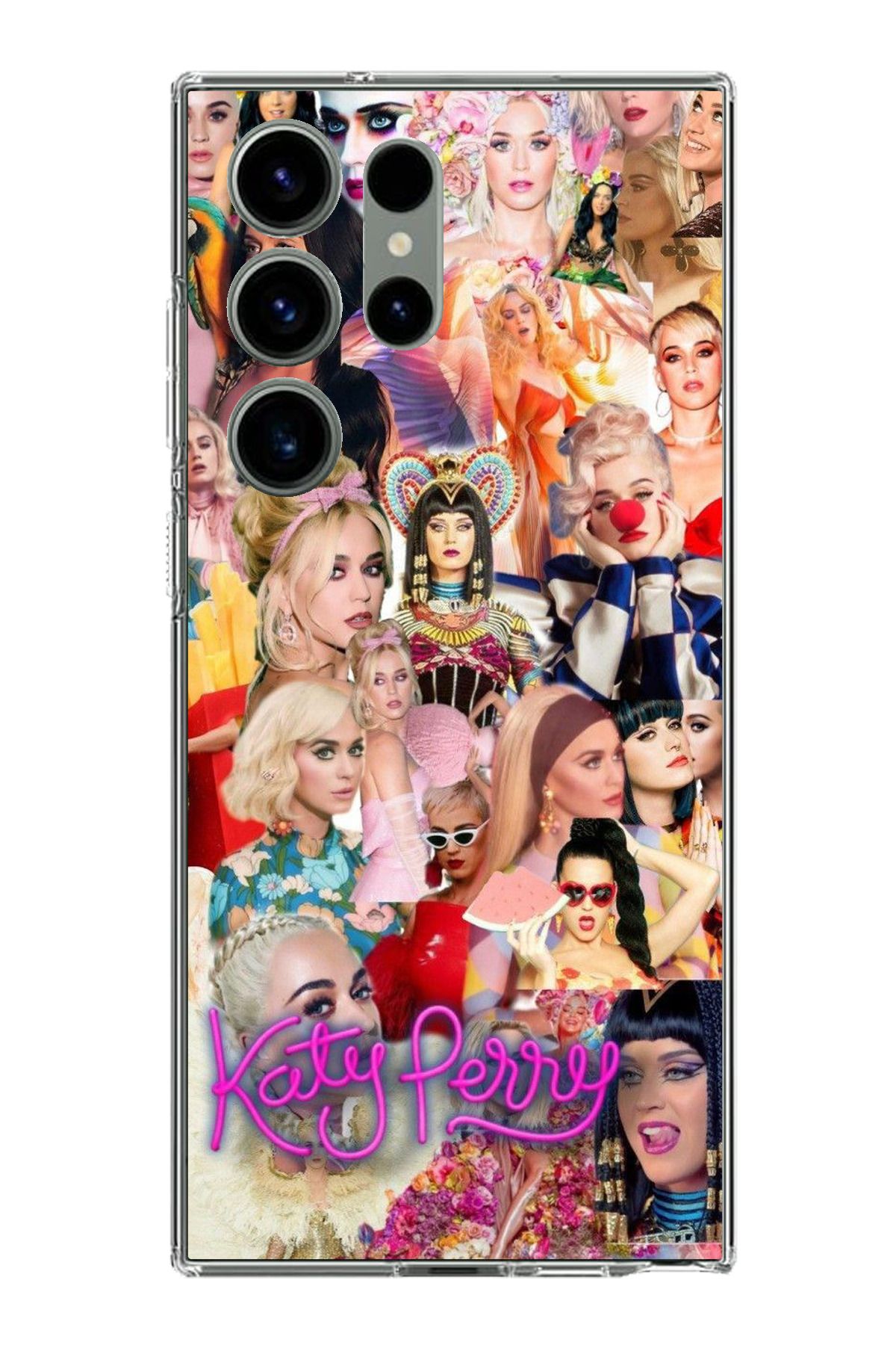 TechTree Samsung Galaxy S23 Ultra Uyumlu Katy Perry Kolaj Şeffaf Silikon Kılıf