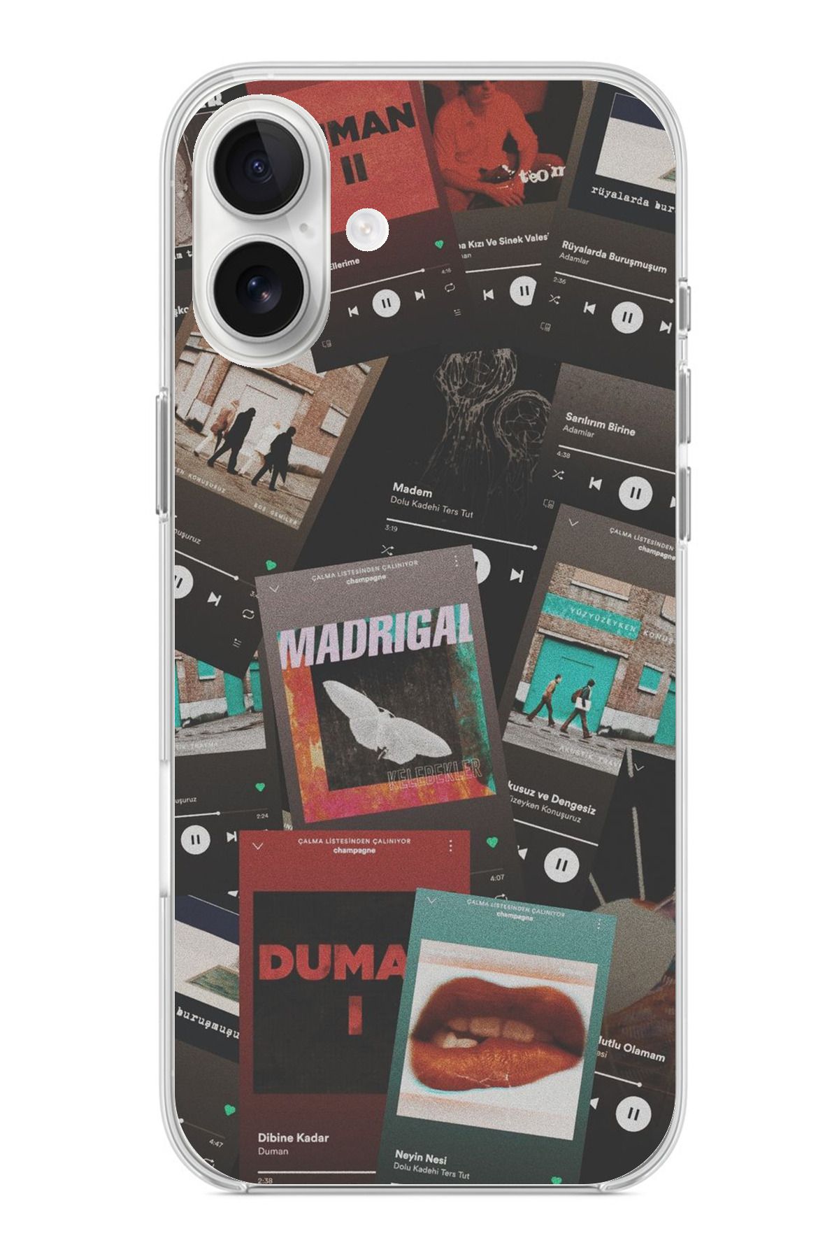 TechTree iPhone 16 PLUS Uyumlu Türkçe Rock Müzikler Tasarımlı Şeffaf Silikon Kılıf