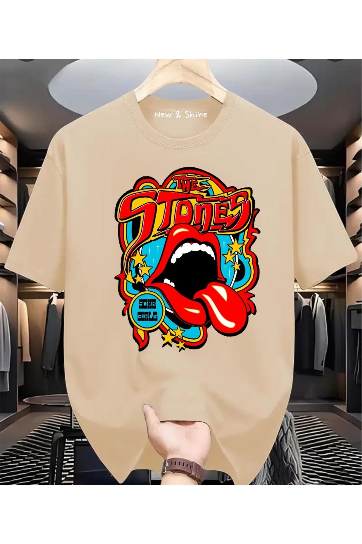 New Shine Rolling Stones Büyük Beden Oversize T-Shirt