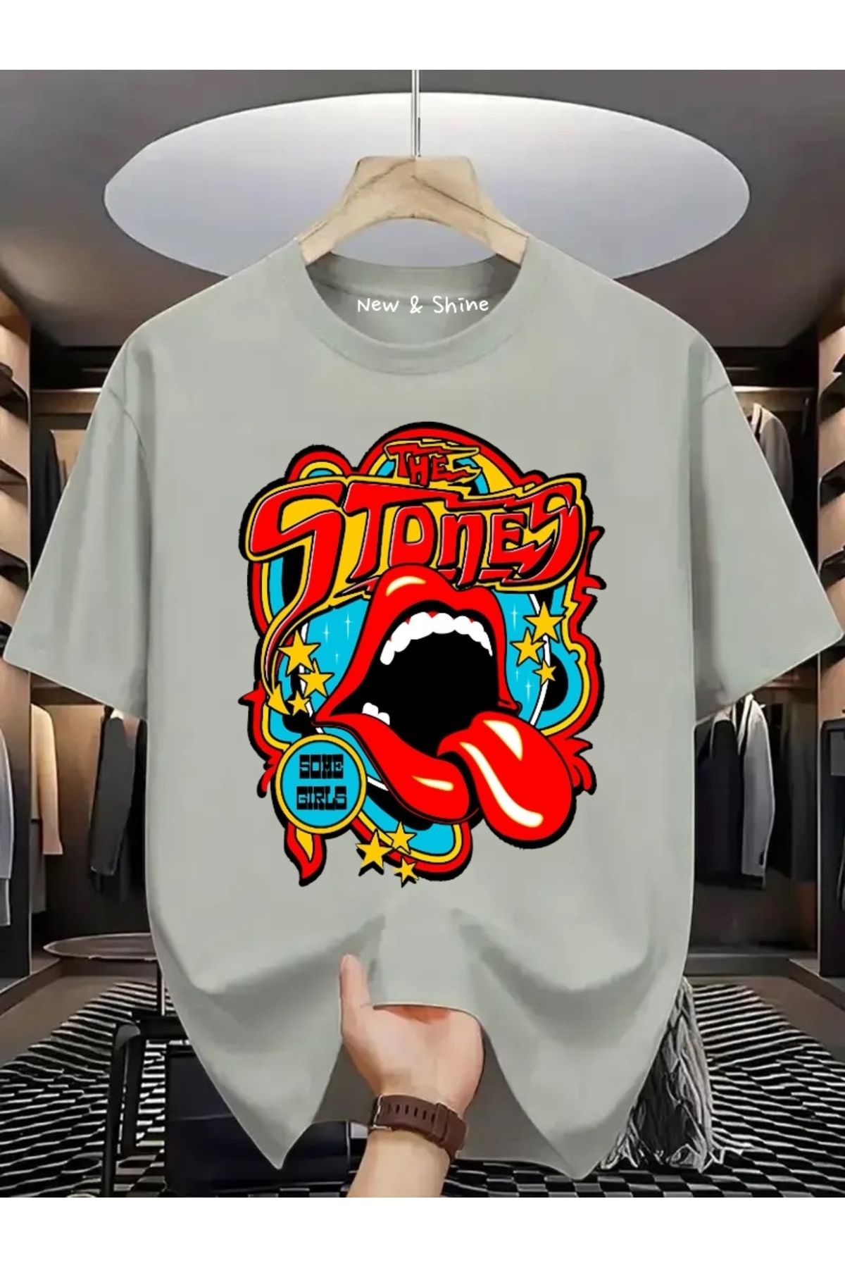New Shine Rolling Stones Baskılı Oversize T-Shirt