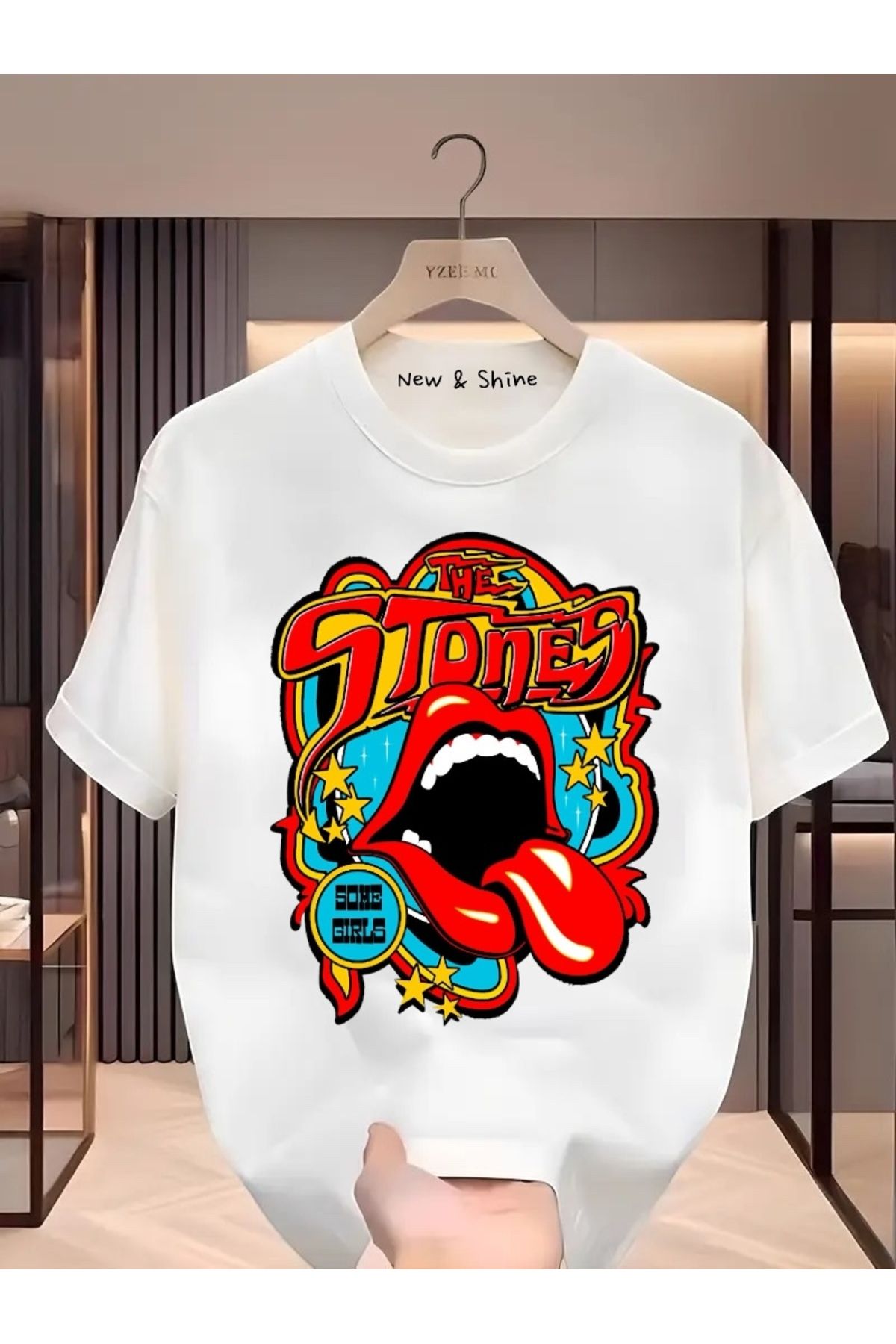 New Shine Rolling Stones Büyük Beden Oversize T-Shirt