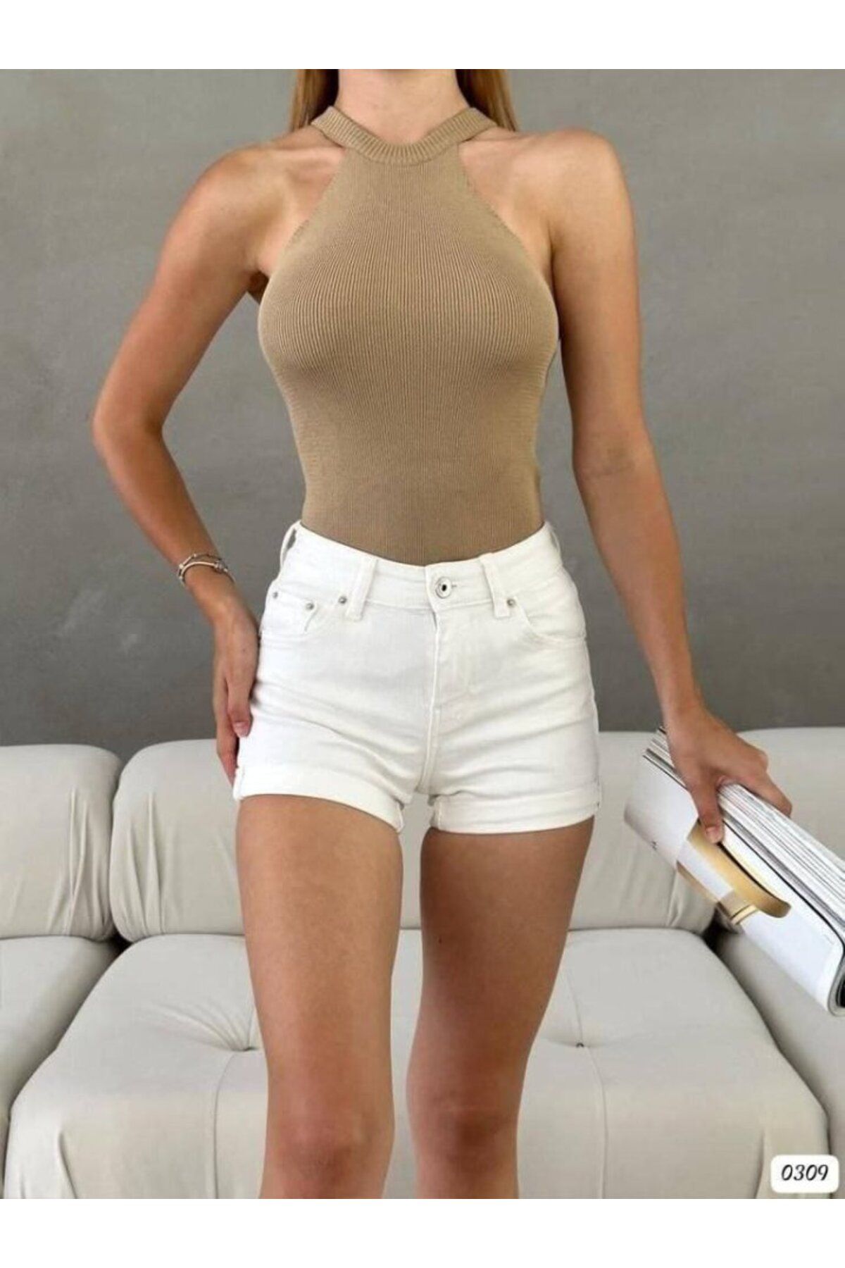 ARUZ MODA Kadın Sırt Dekolteli Triko Bluz