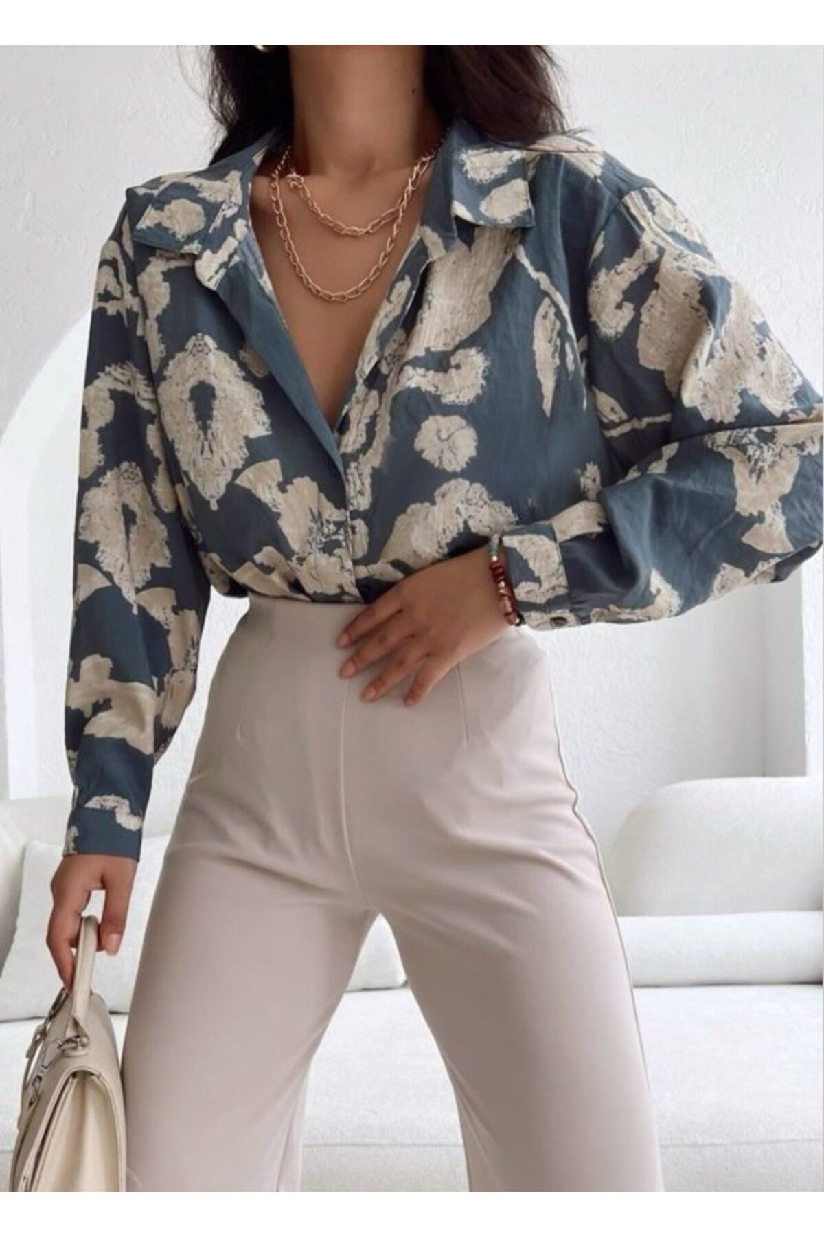 ARUZ MODA 3900 Oversize Uzun Basic Gömlek - V. Antrasit