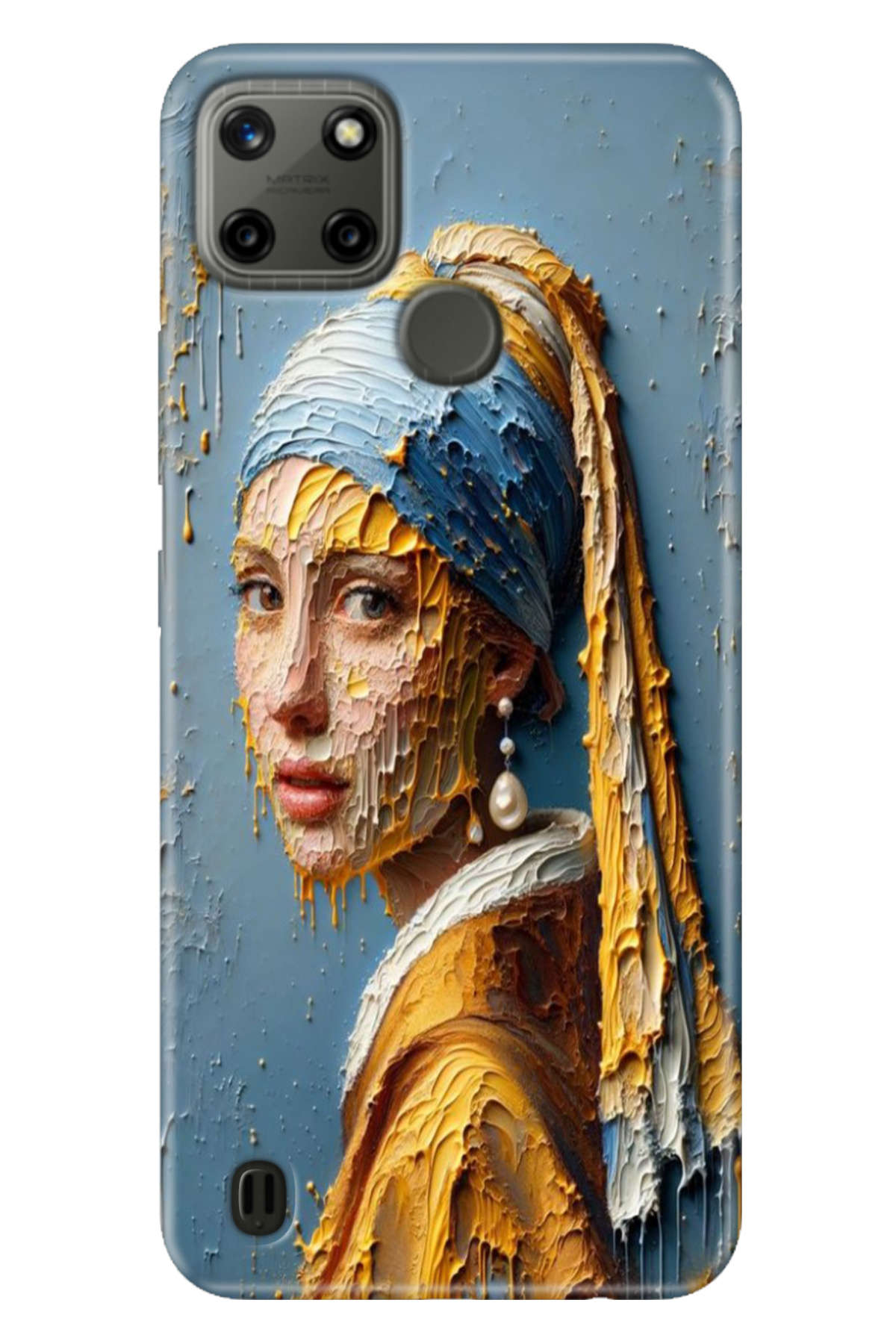 Realme C21Y - Realme C25Y Sheath Colorful TPU UV Printed Patterned Silicone Pearl with Earring