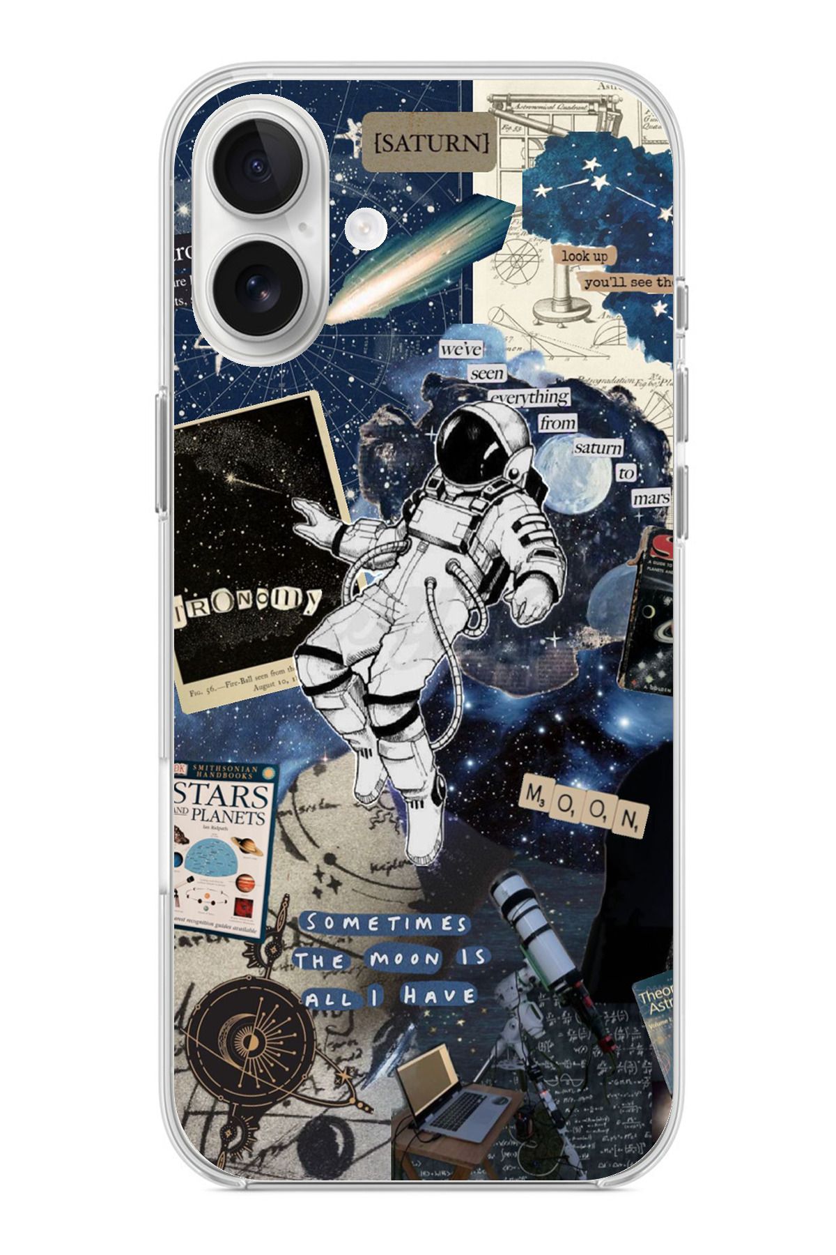 TechTree iPhone 16 PLUS Uyumlu Retro Astronot Tasarımlı Şeffaf Silikon Kılıf