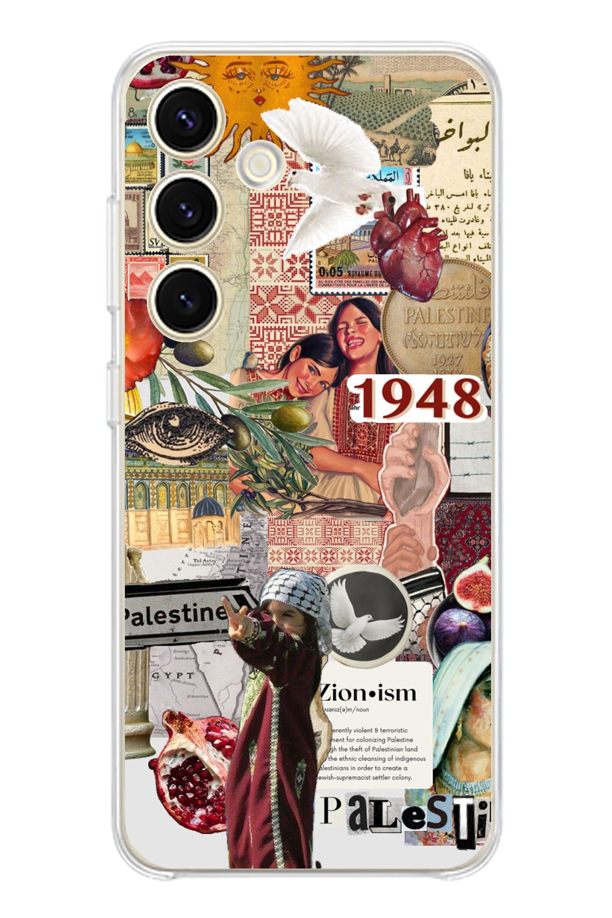 TechTree Samsung Galaxy S24 Uyumlu 1948 Filistin Kolaj Tasarımlı Şeffaf Silikon Kılıf