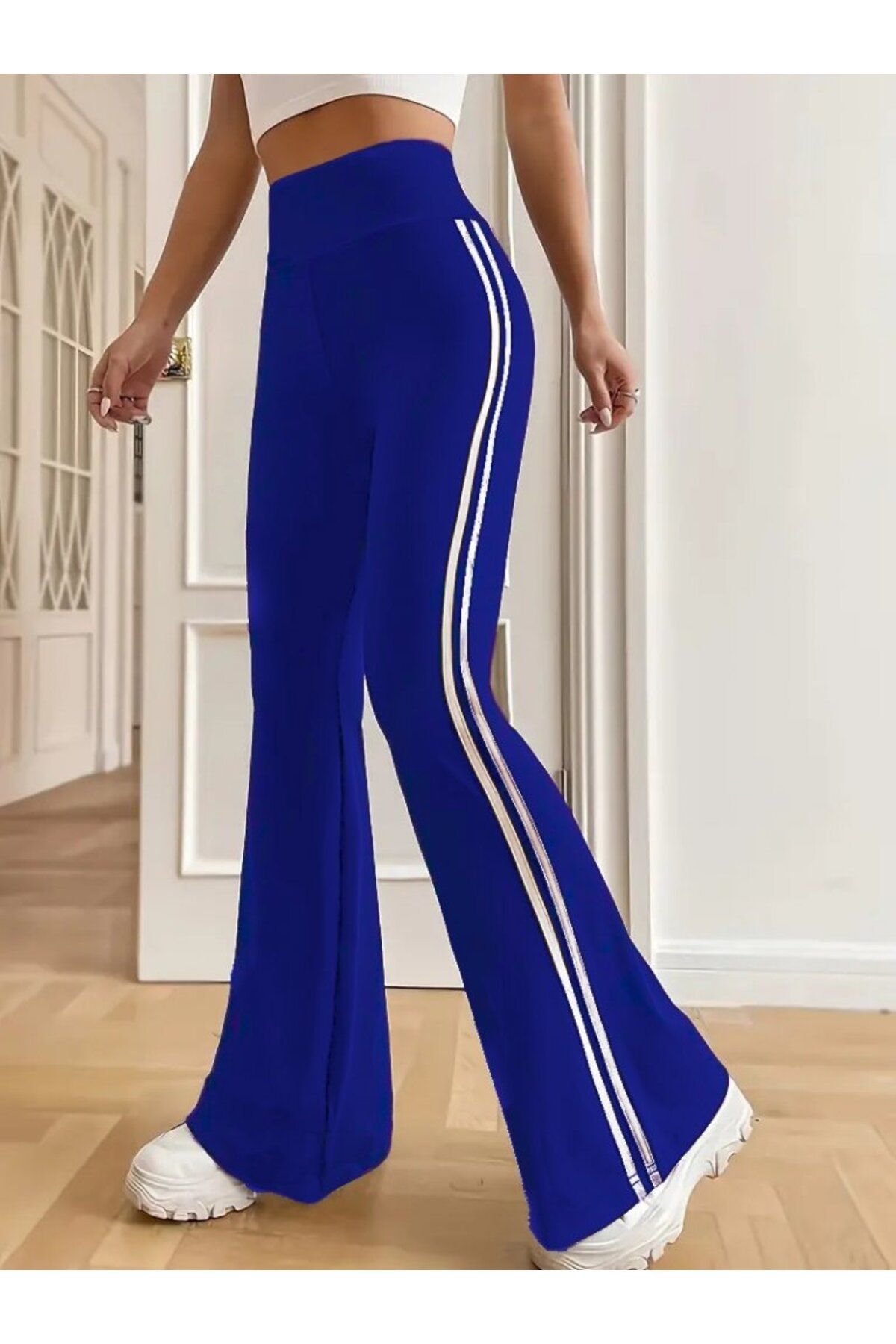 ARUZ MODA Kadın Yüksek Bel Yanlar şerit Detaylı Ispanyol Paçalı Dalgıç Pantolon