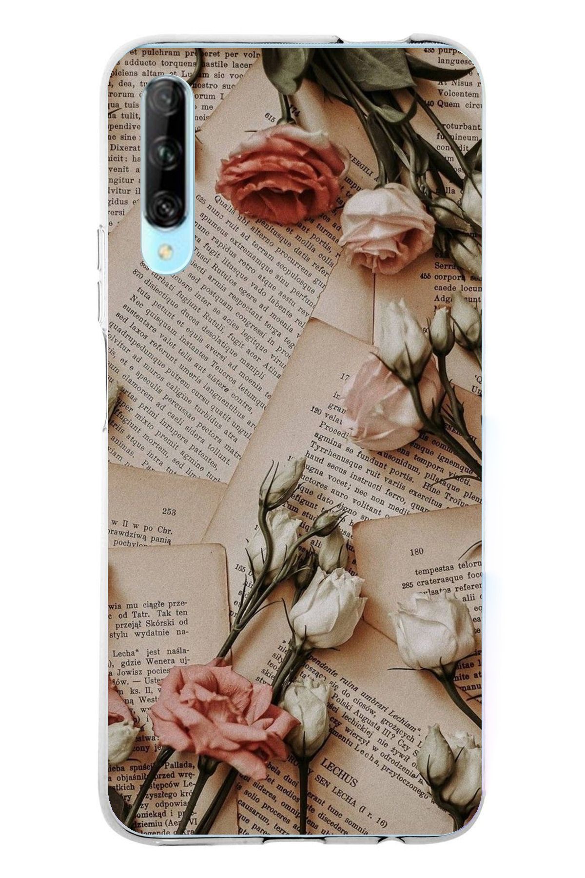 TechTree P Smart PRO Uyumlu Retro Gazete Güller Tasarımlı Şeffaf Silikon Kılıf