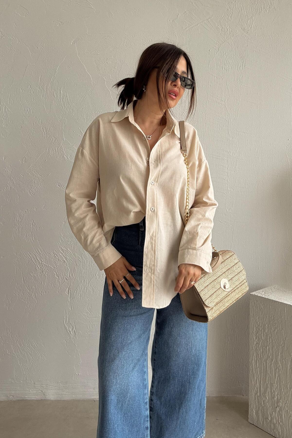 ELVAN TOLON-Beige Linen Shirt 3