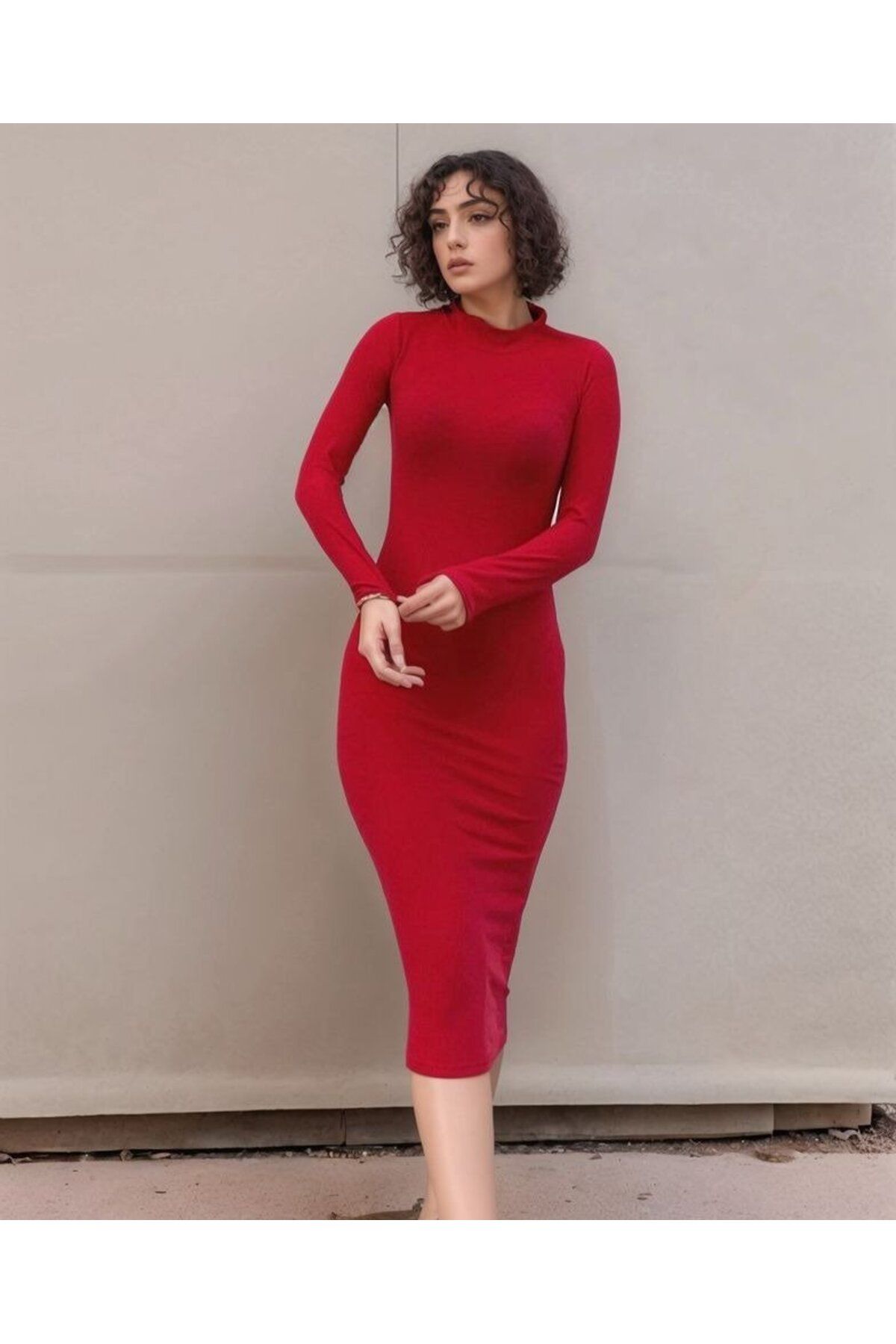 ARUZ MODA Kadın Yarım Balıkçı Yaka Süet Kumaş Fırsat ürün Midi Boy Elbise