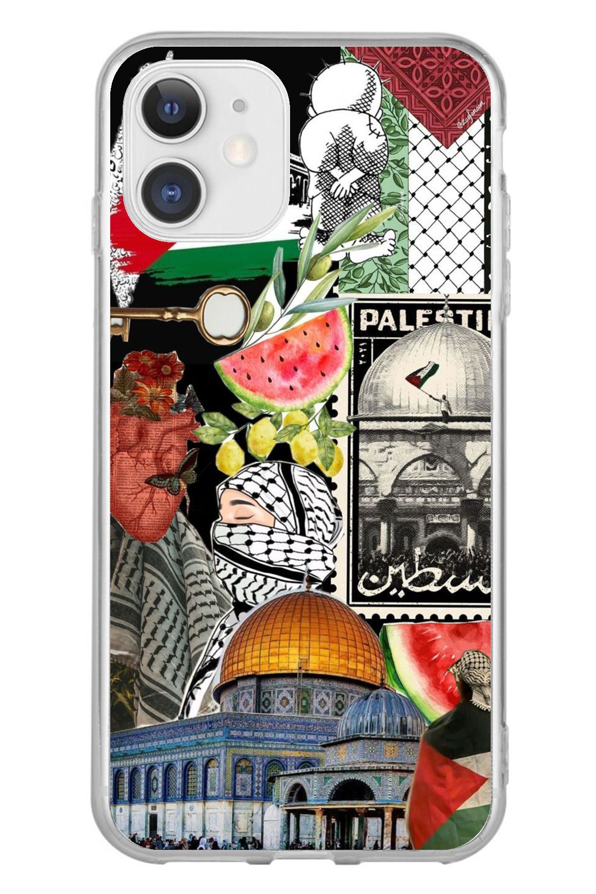TechTree iPhone 11 Uyumlu Filistin Özgürlük Kolajı Şeffaf Silikon Kılıf