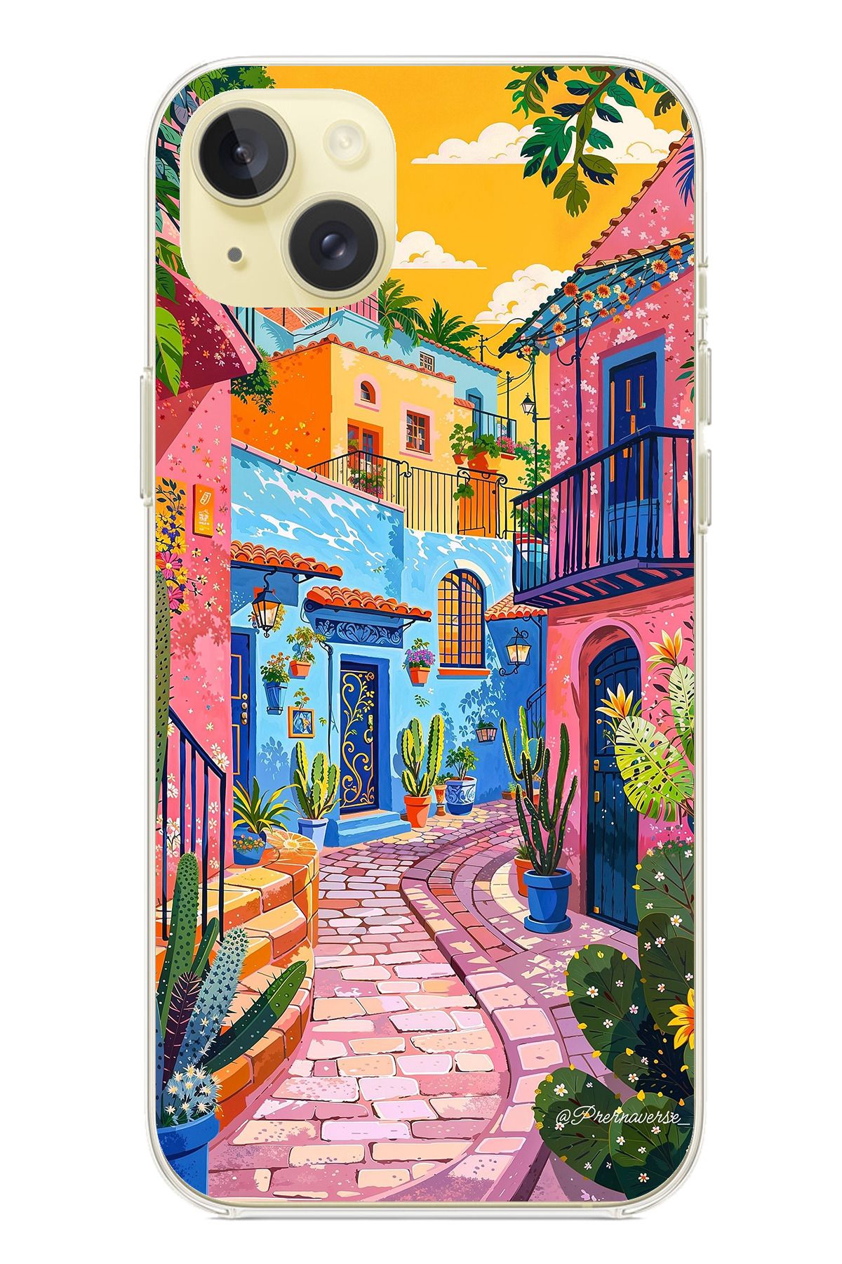 TechTree iPhone 15 PLUS Uyumlu Renkli Sanat Sokak Silikon Kılıf