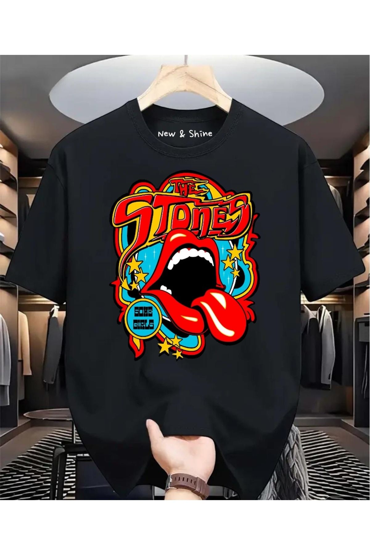 New Shine Rolling Stones Büyük Beden Oversize T-Shirt