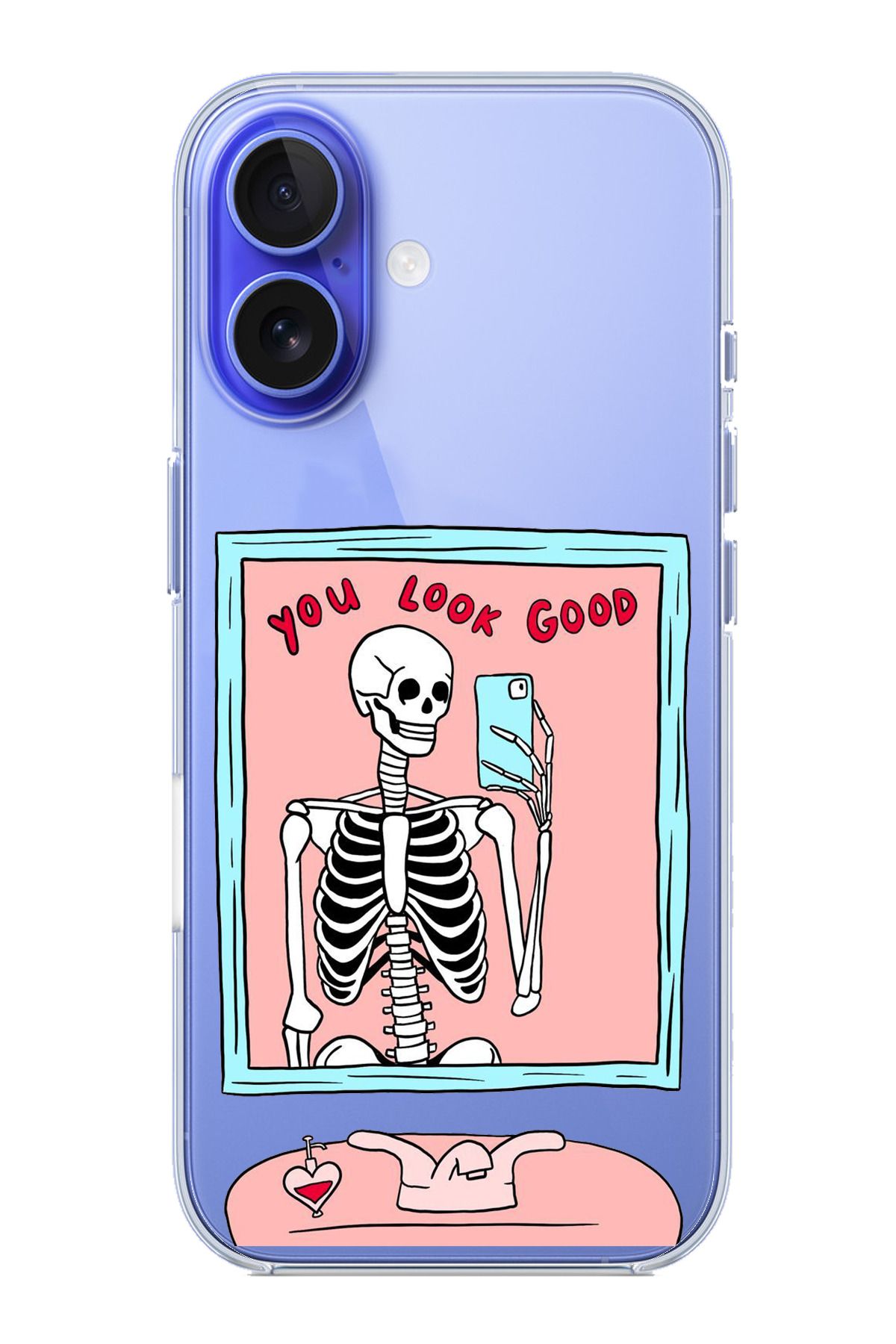 TechTree iPhone 16 Uyumlu You Look Good İskelet Tasarımlı Şeffaf Silikon Kılıf