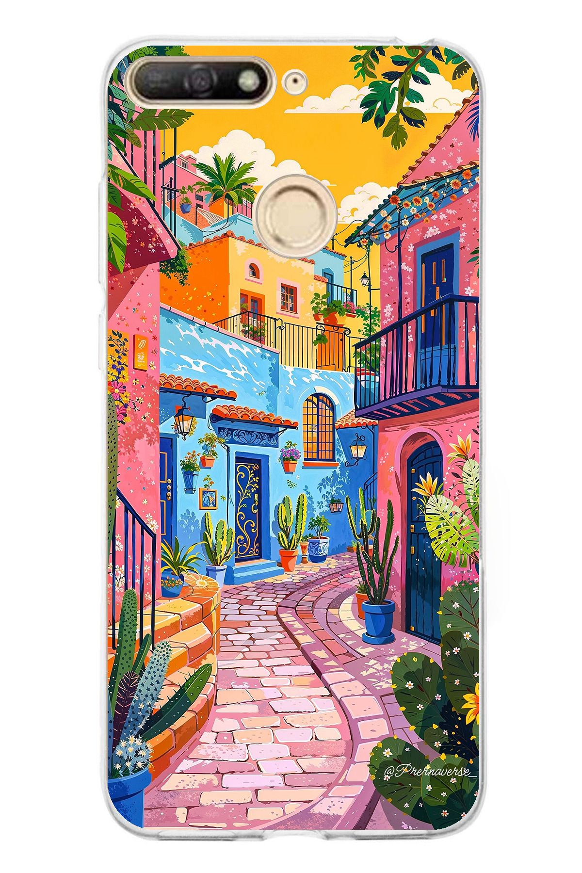 TechTree Huawei Y6 2018 - Honor 7A Uyumlu Renkli Sanat Sokak Silikon Kılıf