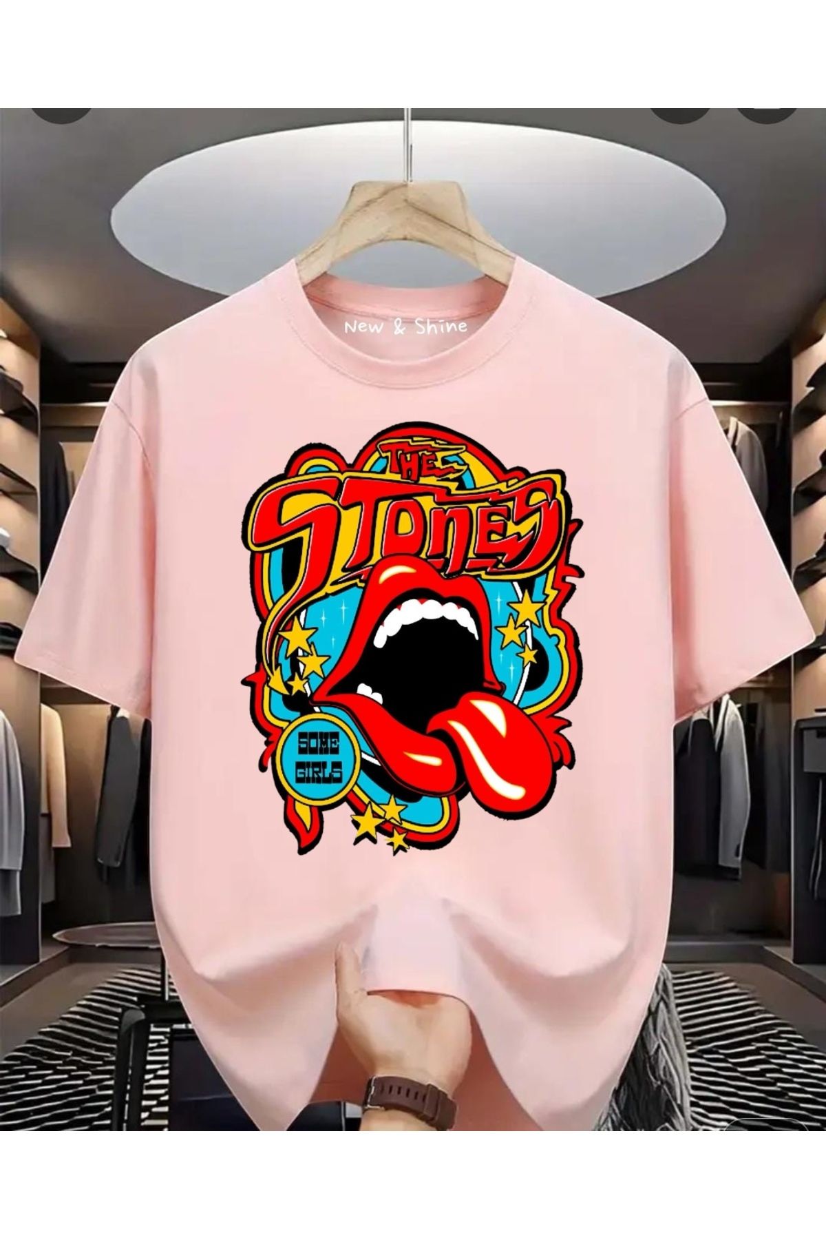 New Shine Rolling Stones Baskılı Oversize T-Shirt