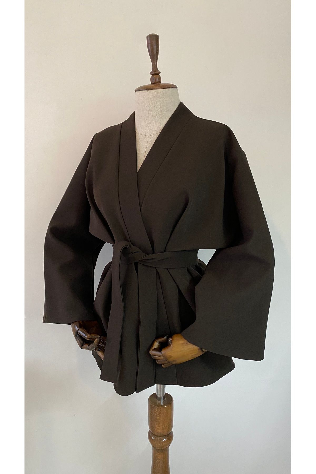 Glowear Atelier Kadın Kahve Tok Kumaş Tasarım Kuşaklı Kimono