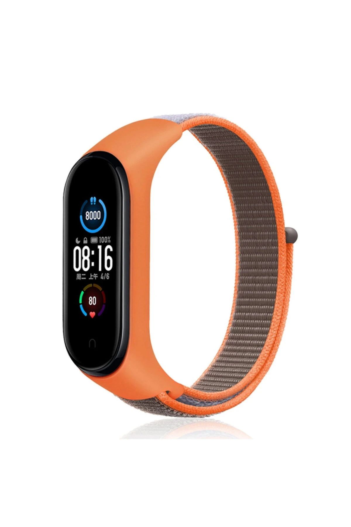 NewFace Xiaomi Mi Band 4 Hasırlı Cırtcırtlı Kordon - Turuncu-Gri GLSTD