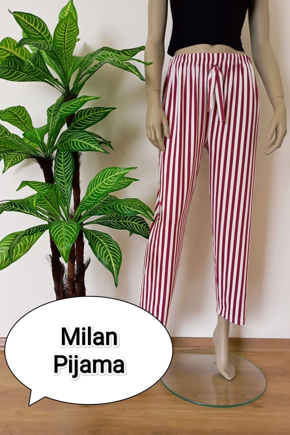 VİP BERA TEKSTİL Kadın Çizgili Milan Kumaş Hareket Özgürlüğü Sağlayan Yumuşak Pijama Altı