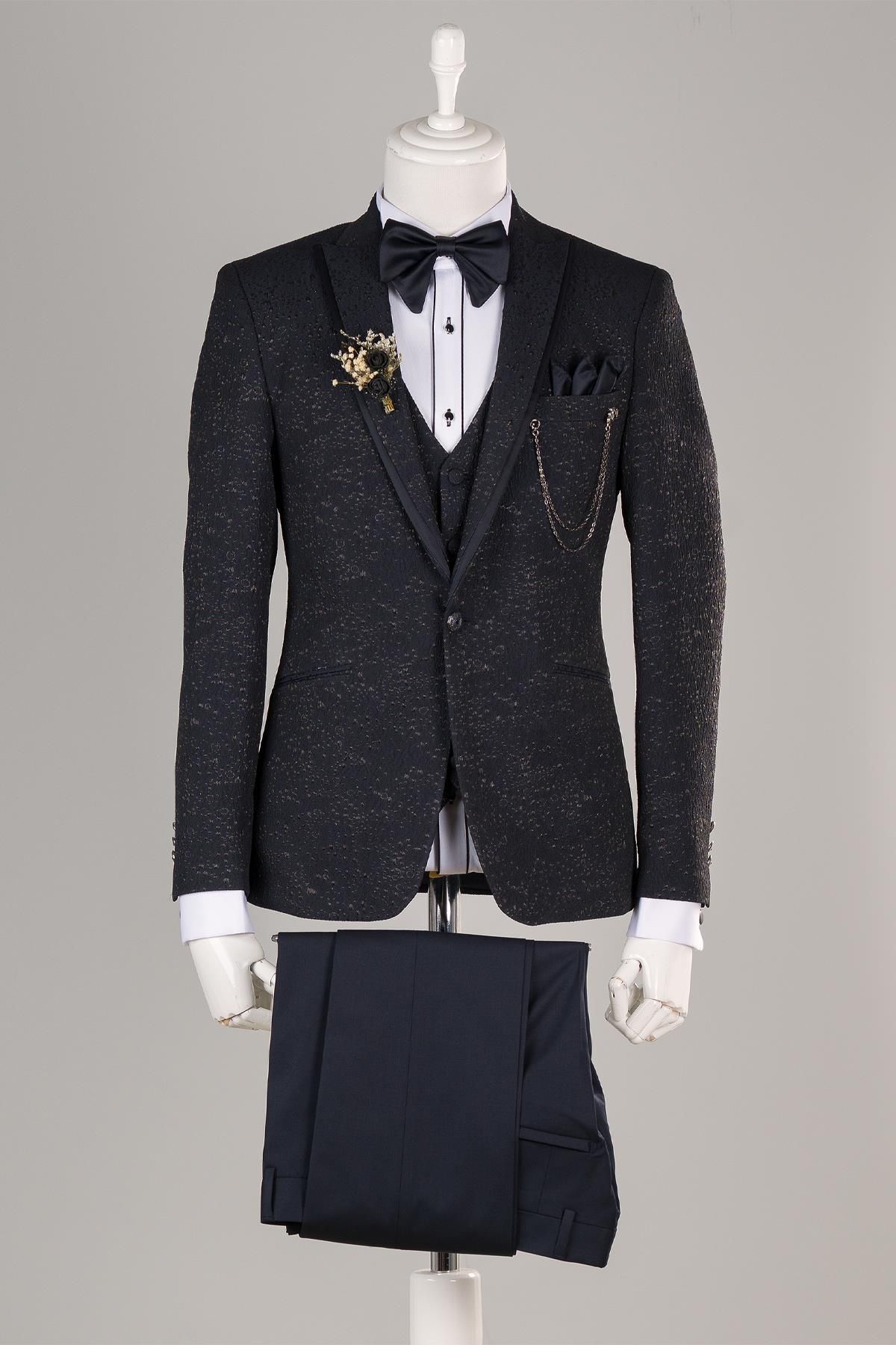 TORRES-Drop Patterned Dovetail Collar Regular Fit Single Button Tuxedo Suit 1