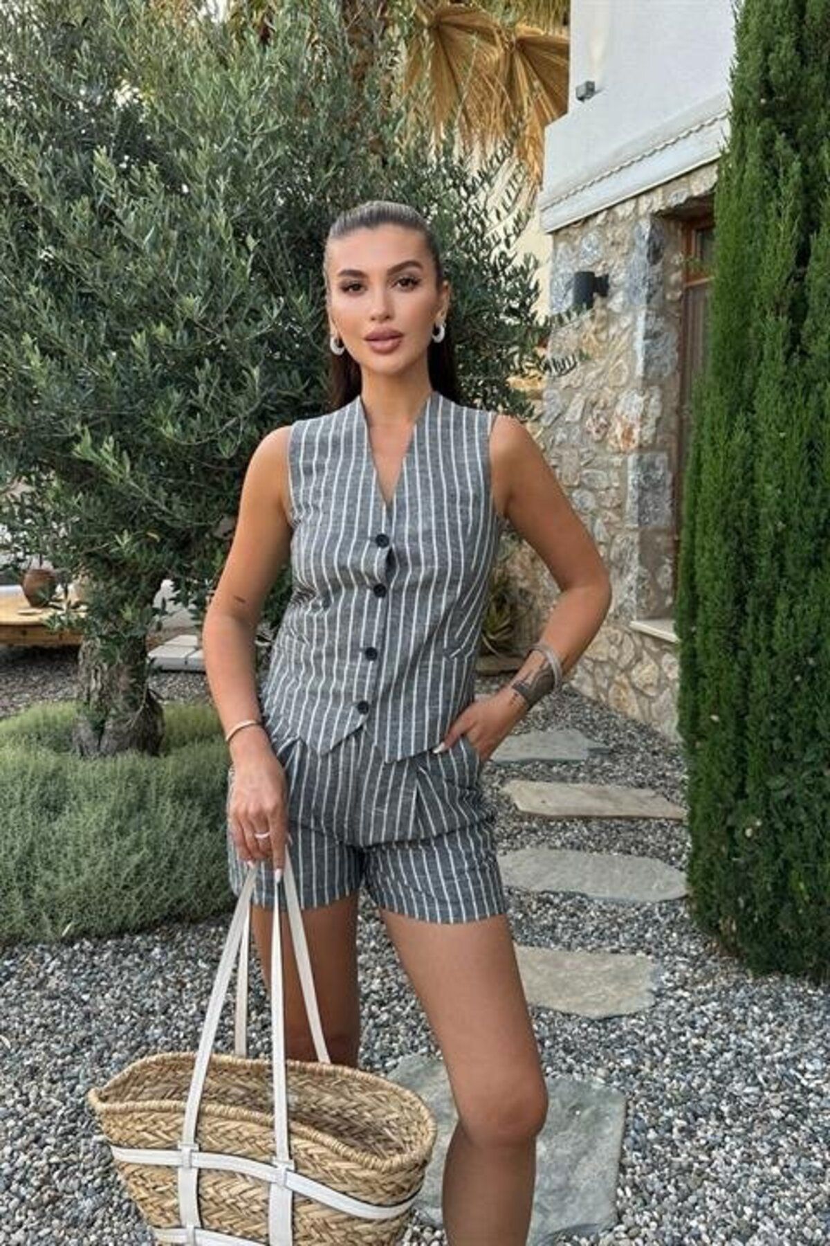 ARUZ MODA Carla Işıltılı Yelek Şort Takım 9821
