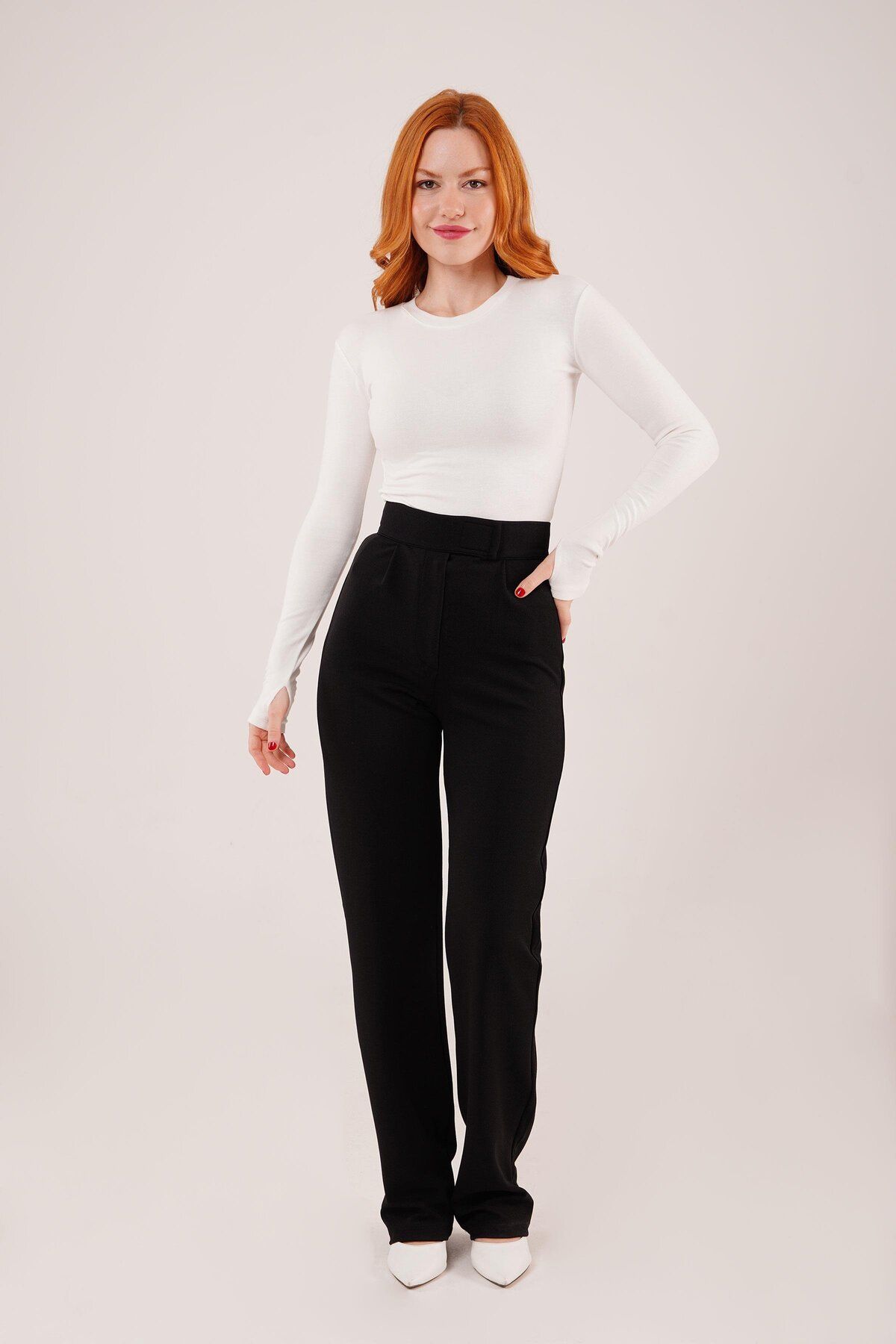 ARUZ MODA Cırt Kapama Detaylı Siyah Pantolon