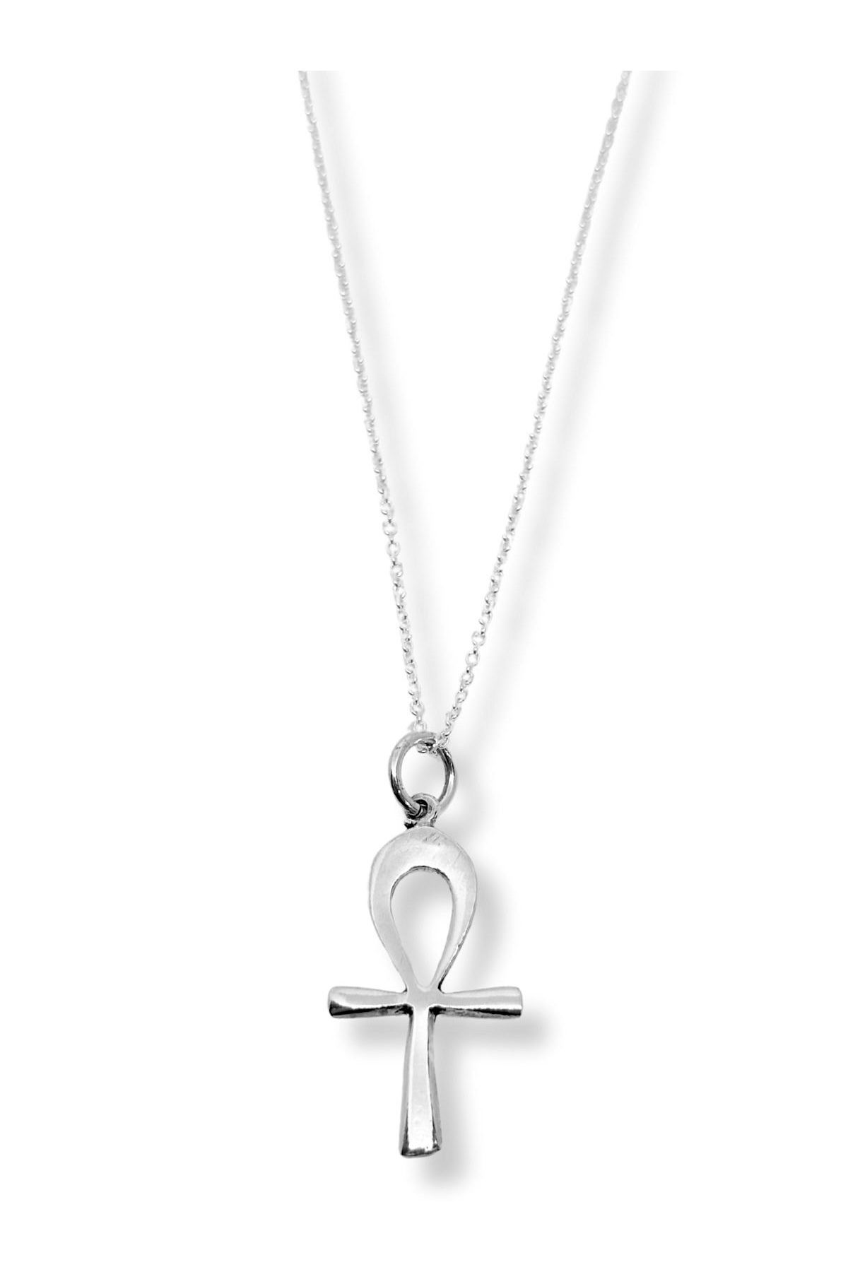 oya silver Düz Ankh Sonsuz Yaşam Nil Anahtarı Gümüş Kolye-1.5x3.5cm