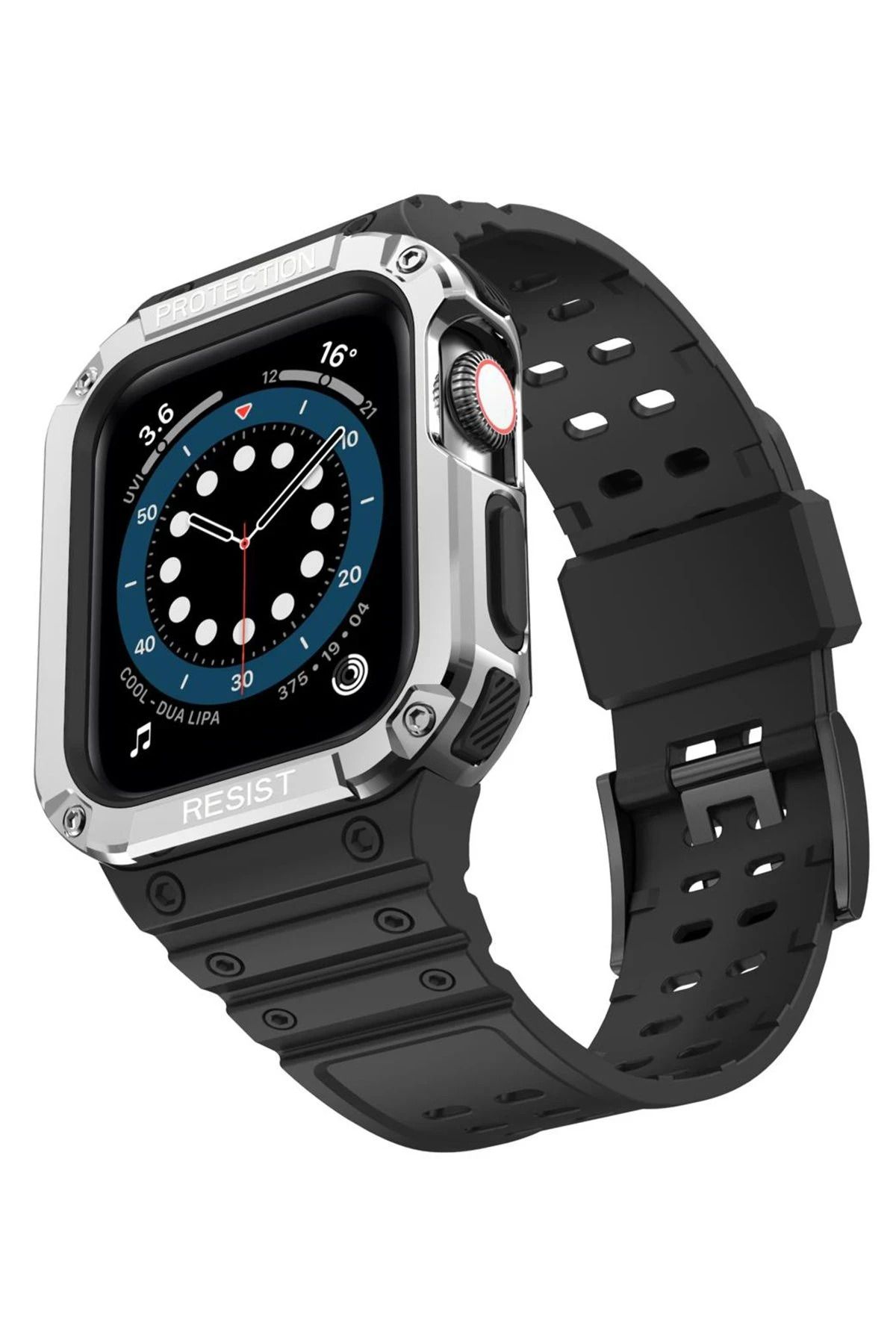 NewFace Apple Watch 42mm KR401 Silikon Kordon - Siyah-Mavi BSTMY