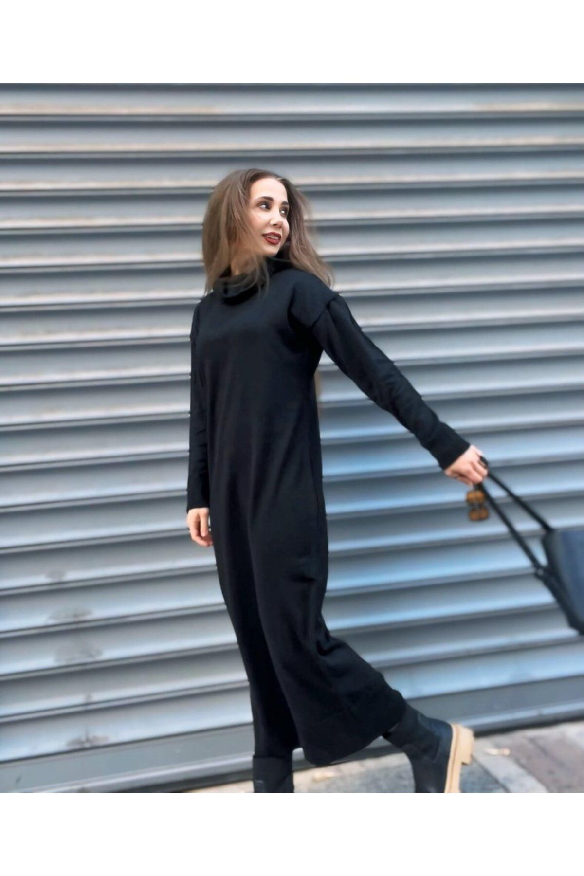ARUZ MODA Kadın Uzun Kollu Boğazlı Midi Boy Triko Elbise (kemersiz)