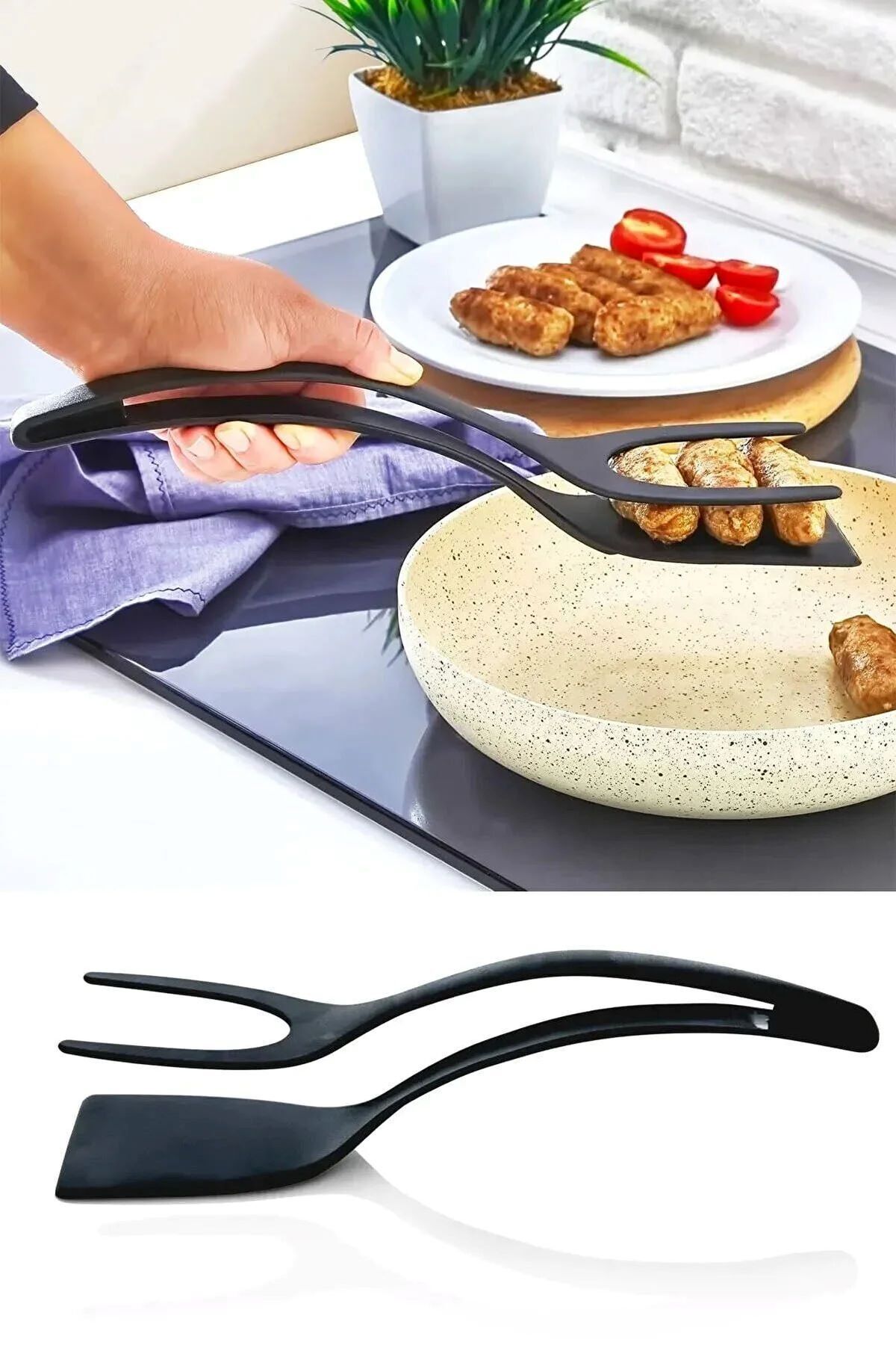 Parland Pratik Siyah Yanmaz Yapışmaz 220 Derece Dayanıklı Teflon Maşalı Spatula