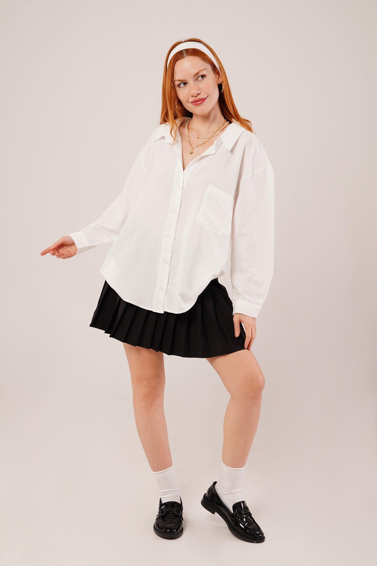 ARUZ MODA Basic Oversize Beyaz Gömlek