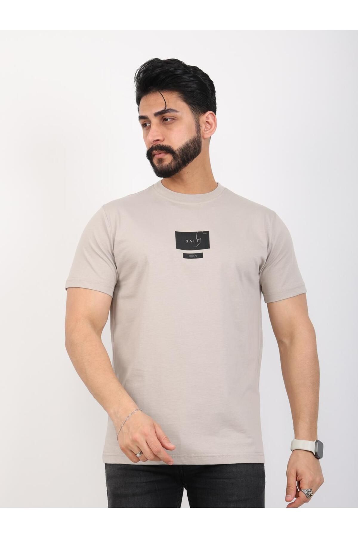 twentyfive25 Erkek Bisiklet Yaka Baskı Detaylı Relaxed Fit Tişört