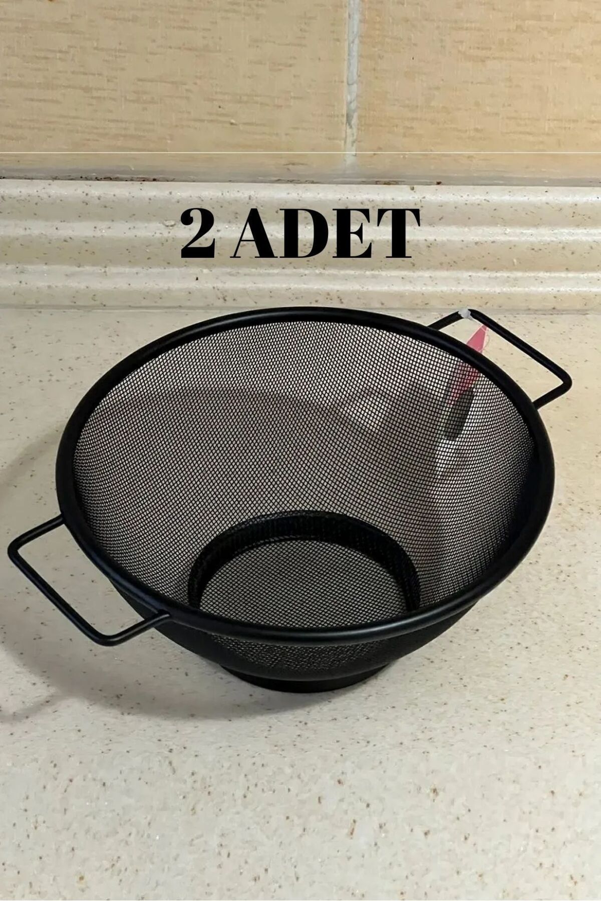 Parland 2ADET Paslanmaz Çelik Çift Saplı Siyah Süzgeç Makarna Pirinç Süzgeci Meyve Sebze Yıkama Süzgeci 20CM