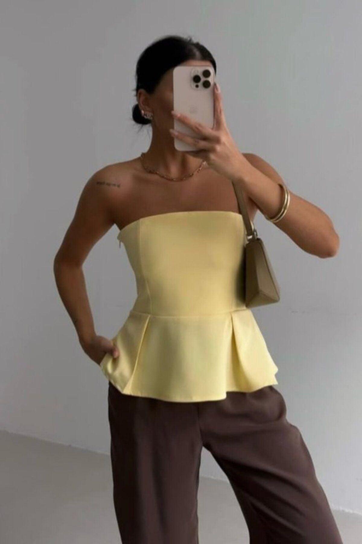ARUZ MODA Pileli Straplez Bluz